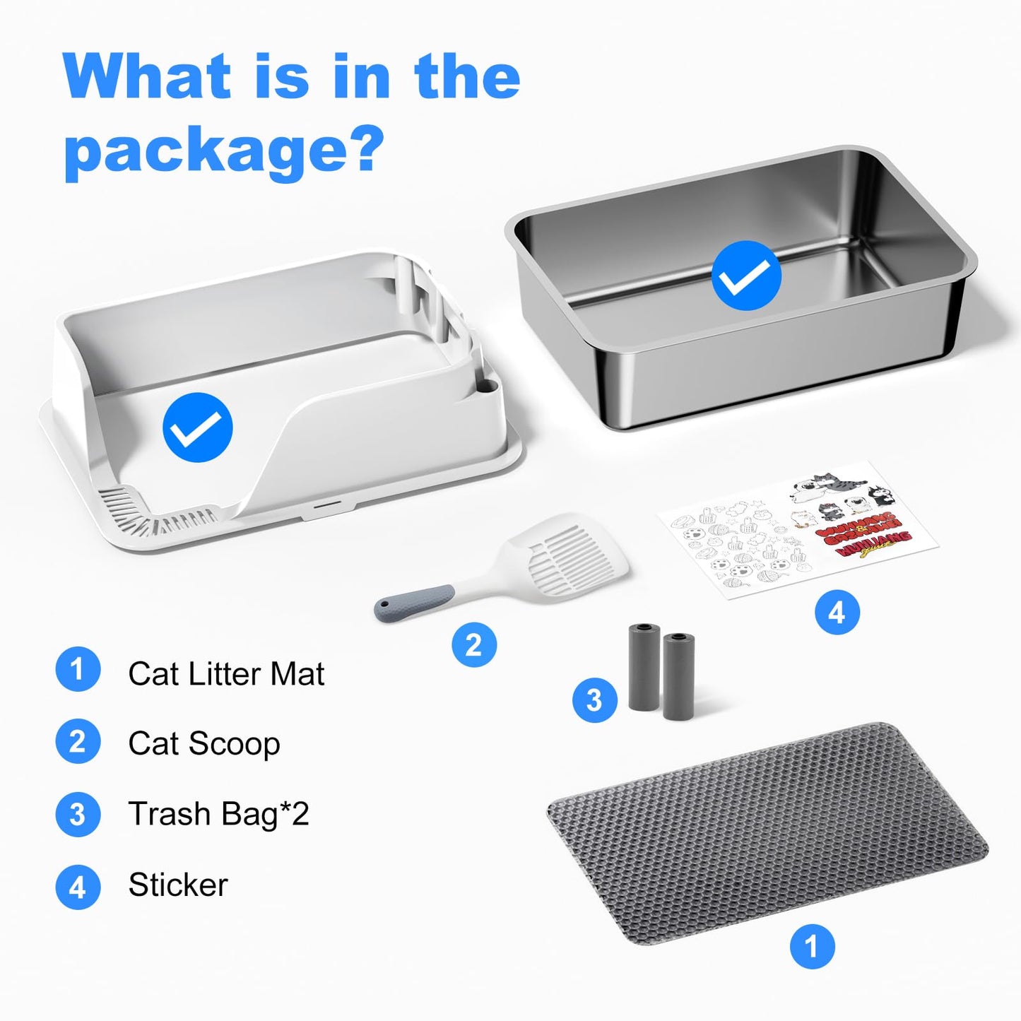 Stainless Steel Cat Litter Box with Lid, XL for Big Cats, High Sided Metal Litter Pan, Anti Leakage,Odor-Free & Easy Cleaning,Included Scoop &Trash Bag*2 & Mat & Sticker (White) ๐ All In One Marketplace Canada