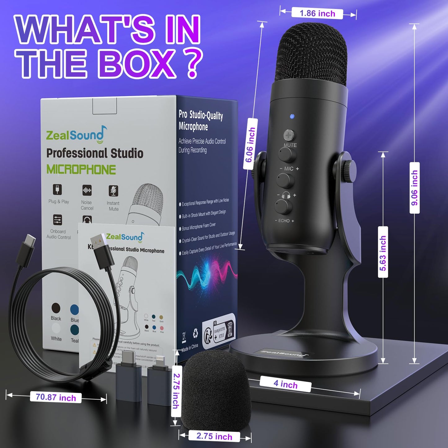 ZealSound Podcast Microphone for PC, Noise Cancellation USB Mic with Gain, Volume Adjustment & Mute Button, Monitoring & Echo, for YouTube, TikTok, Podcasting, Streaming, iPhone, iPad, Android, Mac 🍁 All In One Marketplace Canada
