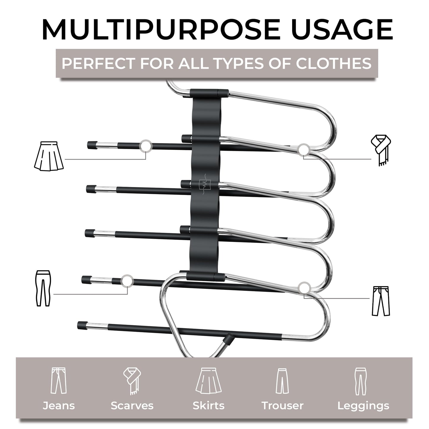 MORALVE Pants Hangers Space Saving - 2 Pack - Non-Slip Multi-Layer Space Saving Hangers - Multifunctional Clothing Rack for Closet Storage - Ideal for Jeans, Trousers, Skirts, Scarves & Slacks (Black) π All In One Marketplace Canada