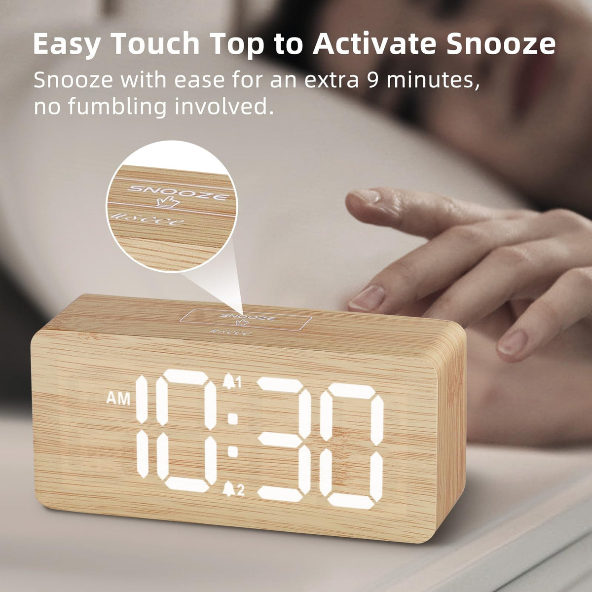 Wooden Digital Alarm Clocks for Bedrooms: Dimmable Dual Alarm Clock with Large Numbers for Bedside Desk - Bamboo š All In One Marketplace Canada