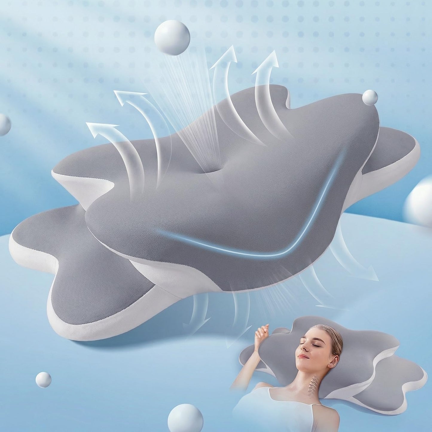Sleep Apnea Pillow with Neck Pain & Snoring Relief -Orthopedic Cervical Pillow, Ergonomic Contour Memory Foam Pillow for Side,Back,Stomach Sleepers,Dreamers (Gray, Queen Size) 🍁 All In One Marketplace Canada