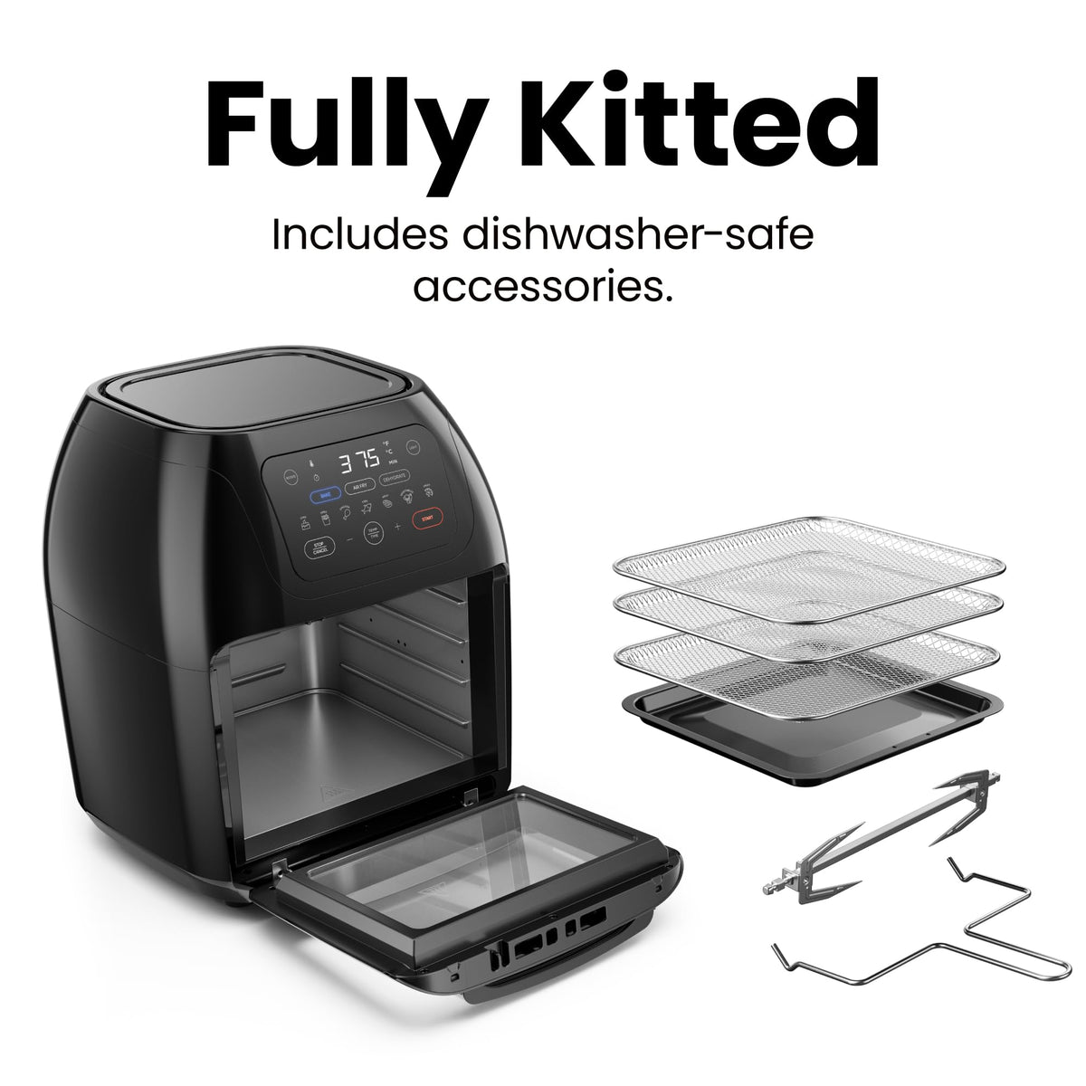 CHEFMAN Multifunctional Digital AirFryer+ Rotisserie,Dehydrator, Convection Oven17 Touch Screen Presets Fry,Roast,Dehydrate, Bake, XL 10L Family Size,Auto Shutoff,Large Easy-View Window Black,10 Quart ๐ All In One Marketplace Canada