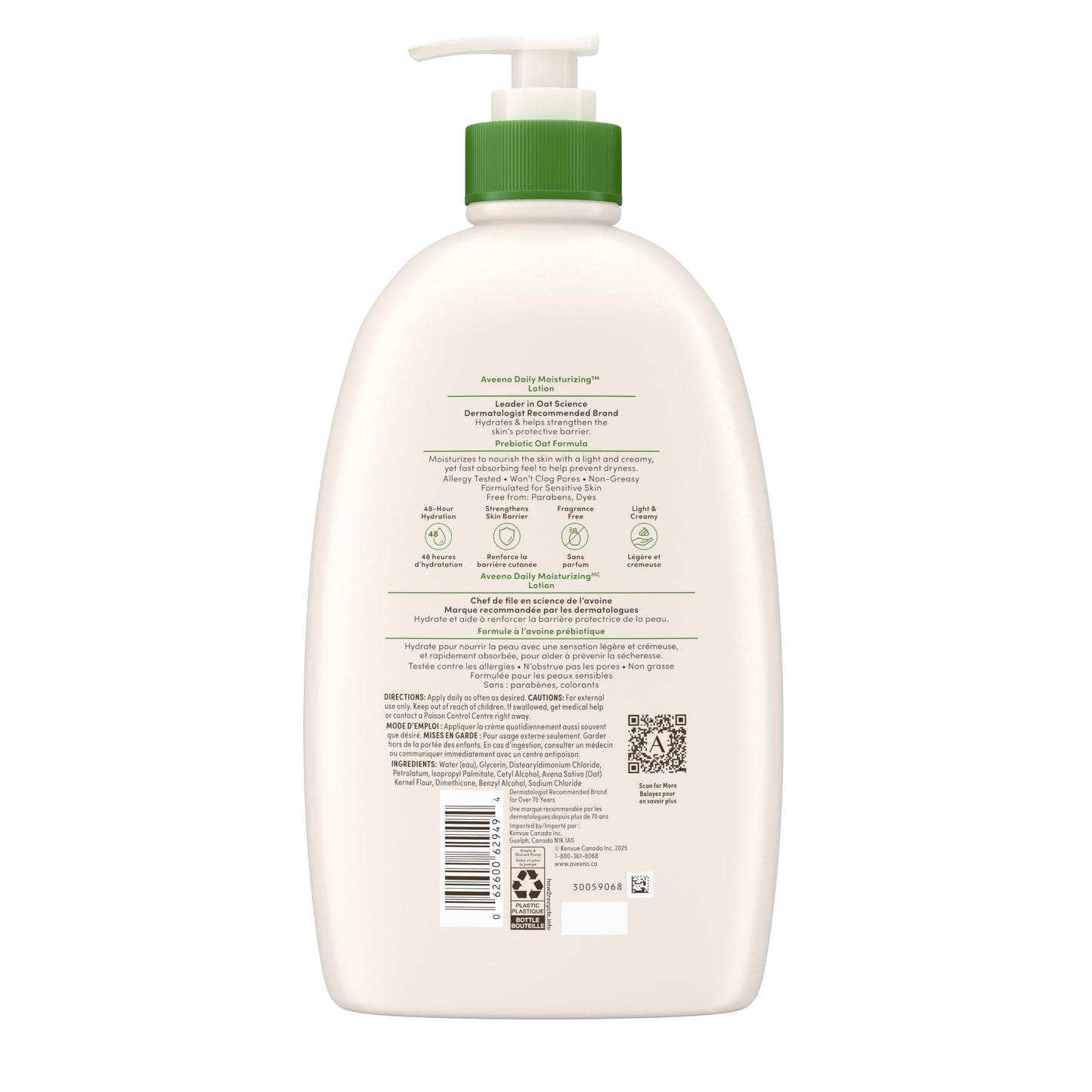 Aveeno Daily Moisturizing Body Lotion with Soothing Prebiotic Oat, Gentle Lotion Nourishes Dry Skin With Moisture, Paraben-, Dye- & Fragrance-Free, Non-Greasy & Non-Comedogenic, 975 ml ๐ All In One Marketplace Canada