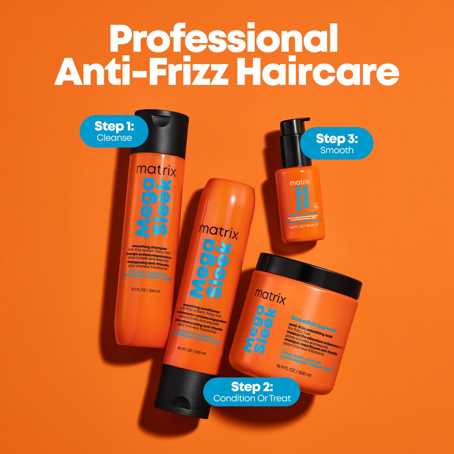 Matrix Mega Sleek Anti-Frizz Sulfate-Free Smoothing Shampoo for All Frizzy Hair, Professional Formula, For Humidity & Static Protection ๐ All In One Marketplace Canada