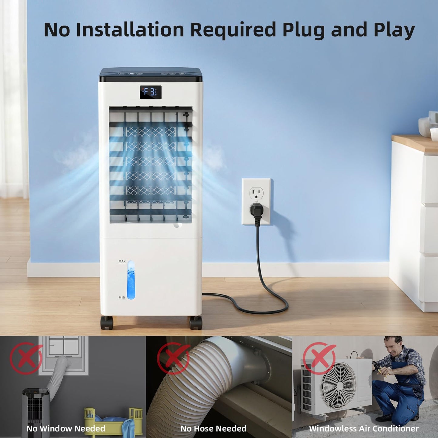 Portable Air Conditioners, Evaporative Air Cooler with Remote & LED Display, 120° Oscillation, 12H Timer, 3 Speeds & 4 Modes, 60W Energy-Efficient, Windowless Swamp Cooler for Bedroom Office Garage 🍁 All In One Marketplace Canada