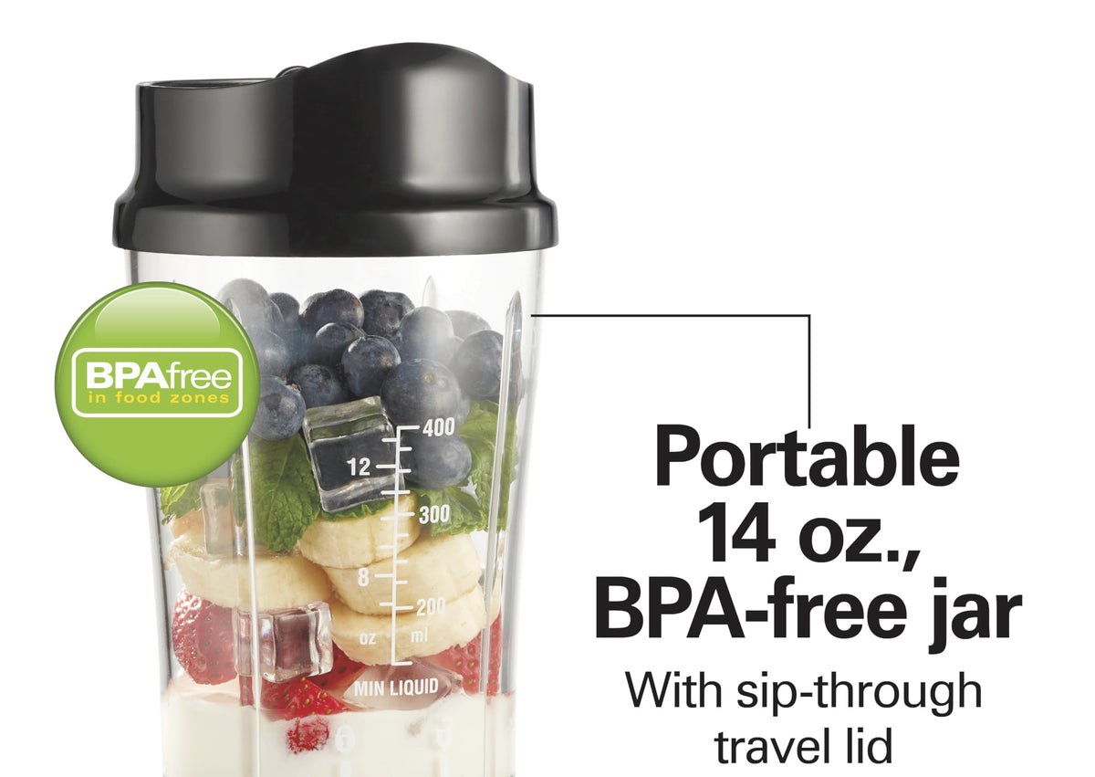 Hamilton Beach Personal Blender for Smoothies & Shakes, Portable Single Serve Blender with Travel Lid, 14 oz BPA-Free Jar, 175W, Compact Countertop Blender, Silver, 51107C ๐ All In One Marketplace Canada