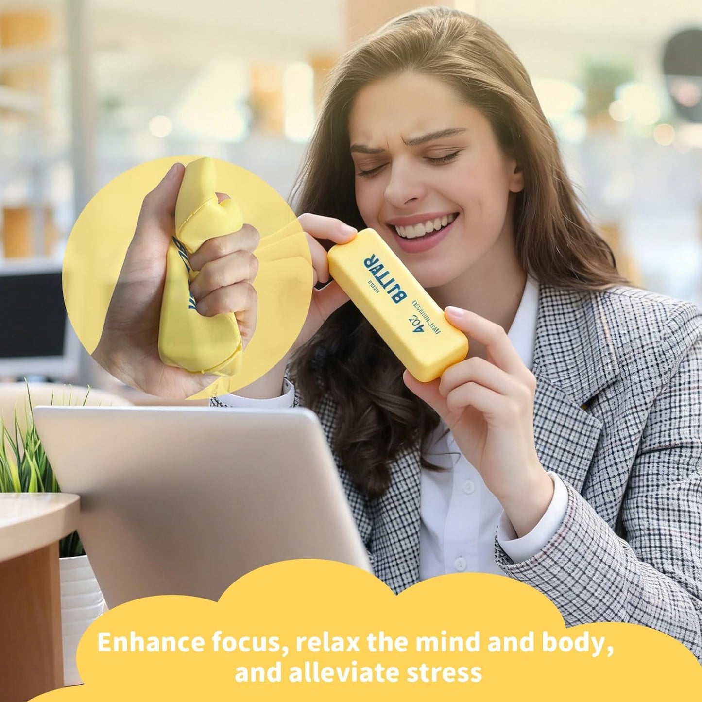 2Pcs Cute Butter Stress Balls,Slow Rebound Realistic Soft Butter Stick Fidget,Slow Rising Portable for Adults Anxiety & Stress Relief (Yellow) ๐ All In One Marketplace Canada