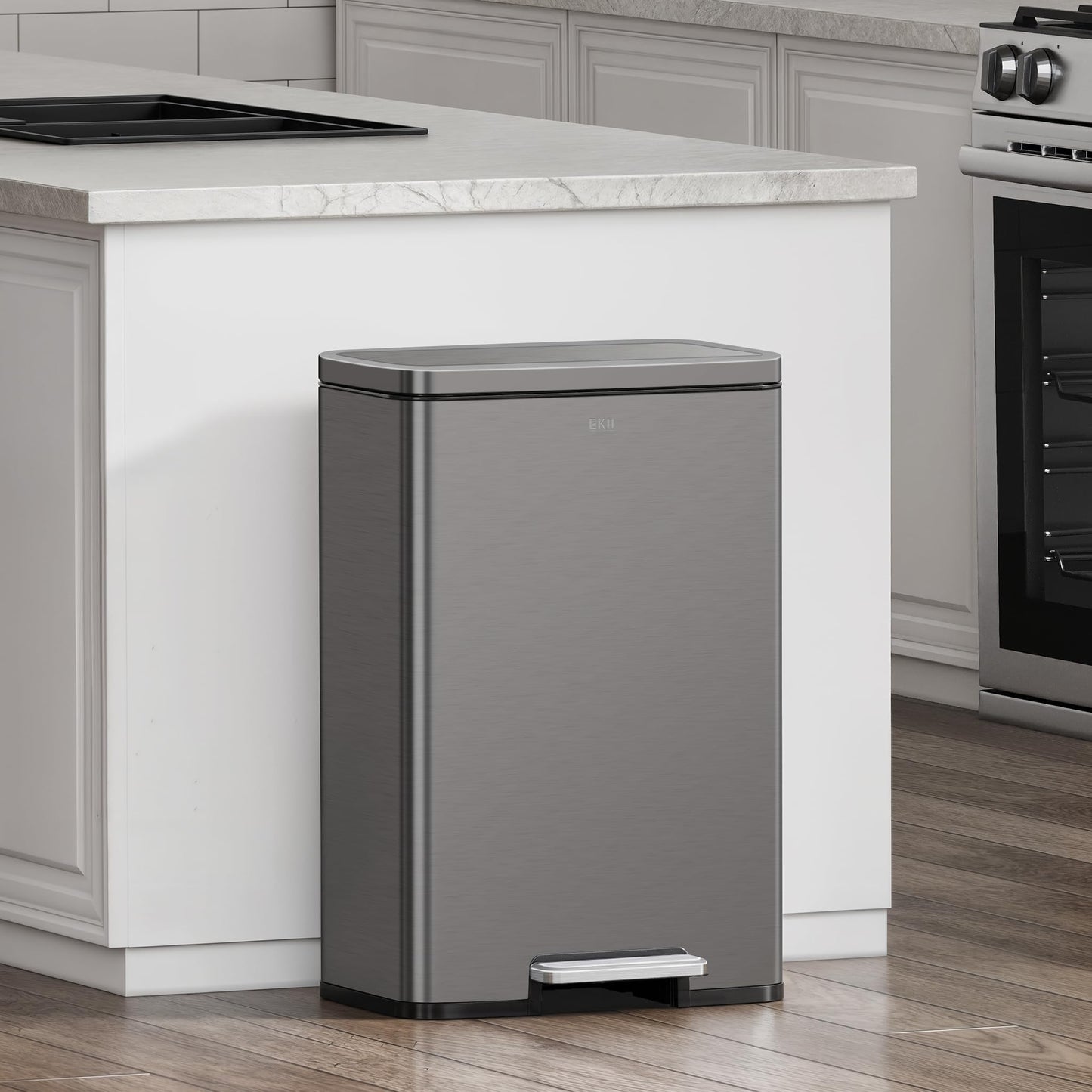 EKO Madison Gunmetal Steel 50 Liter/13.2 Gallon Step Trash Can with Inner Liner - Fingerprint Resistant Finish ๐ All In One Marketplace Canada