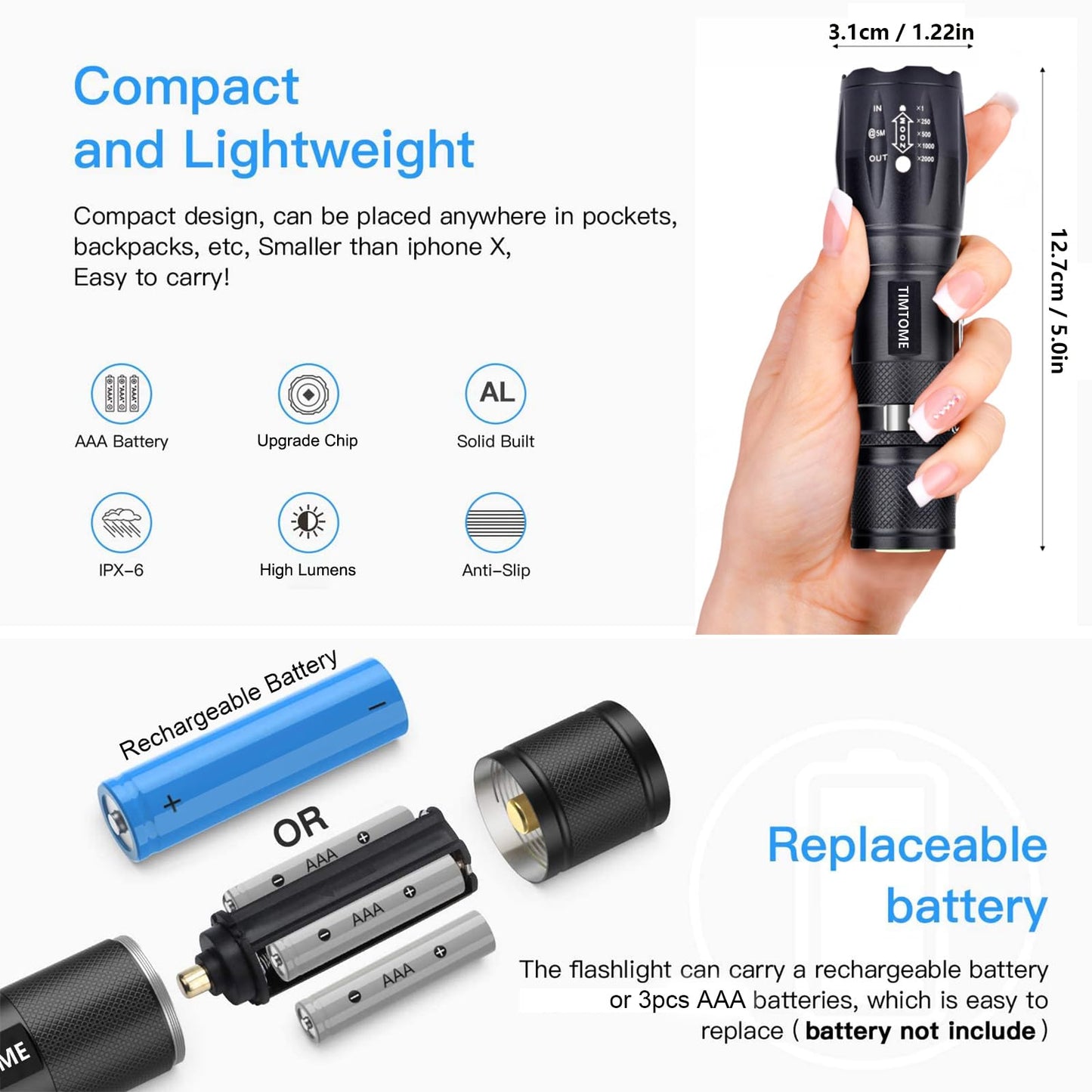 LED Flashlight, Ultra Bright XML T6 Handheld Flashlights - High Lumen, Zoomable, 5 Modes, Water-Resistant - Perfect for Camping Biking Home Emergency or Gift-Giving(2 Pack) 🍁 All In One Marketplace Canada