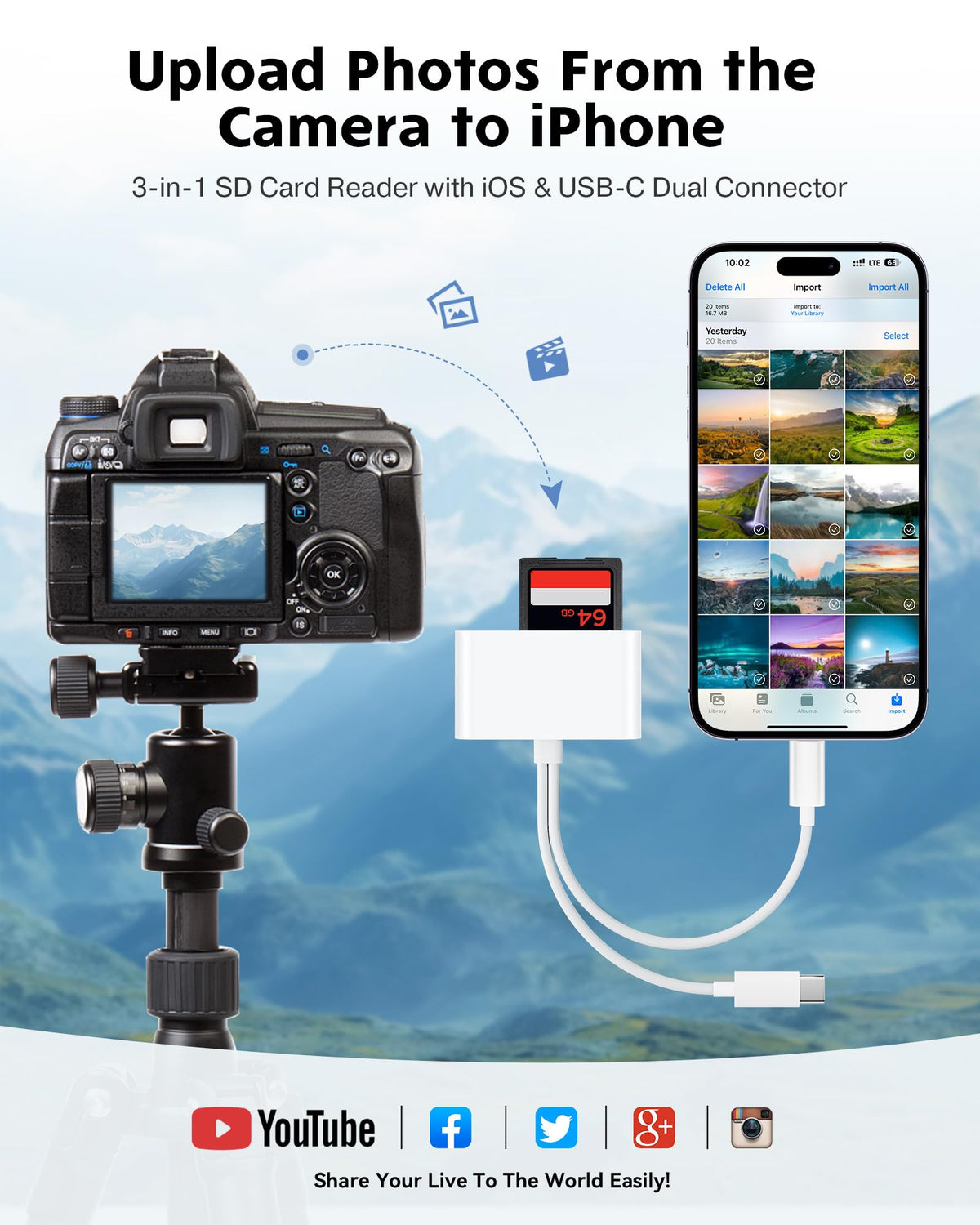 SD Card Reader for iPhone iPad Camera with USB C, Dual Card Slot USB 3.0 Memory Card Reader Supports SD/TF Card Trail Camera Viewer SD Card Adapter Portable Micro SD Card Reader No App Plug and Play ๐ All In One Marketplace Canada