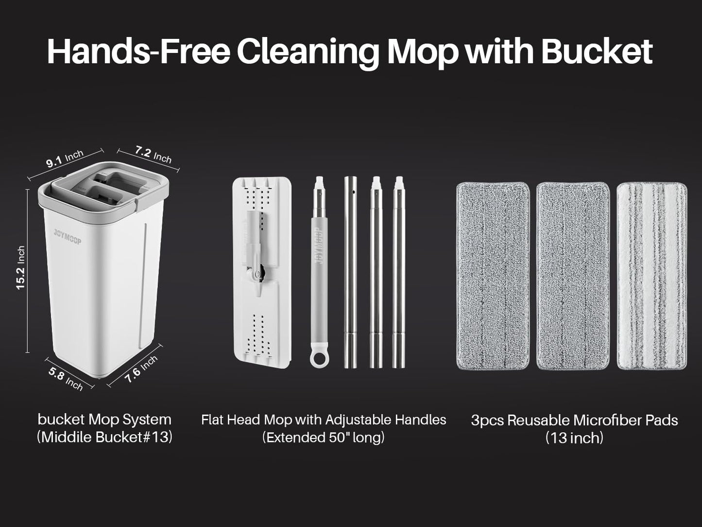 JOYMOOP Hands Free Flat Floor Mop and Bucket with Wringer Set, 3 Washable Microfiber Mops, Wet and Dry Use, Floor Cleaning System ๐ All In One Marketplace Canada