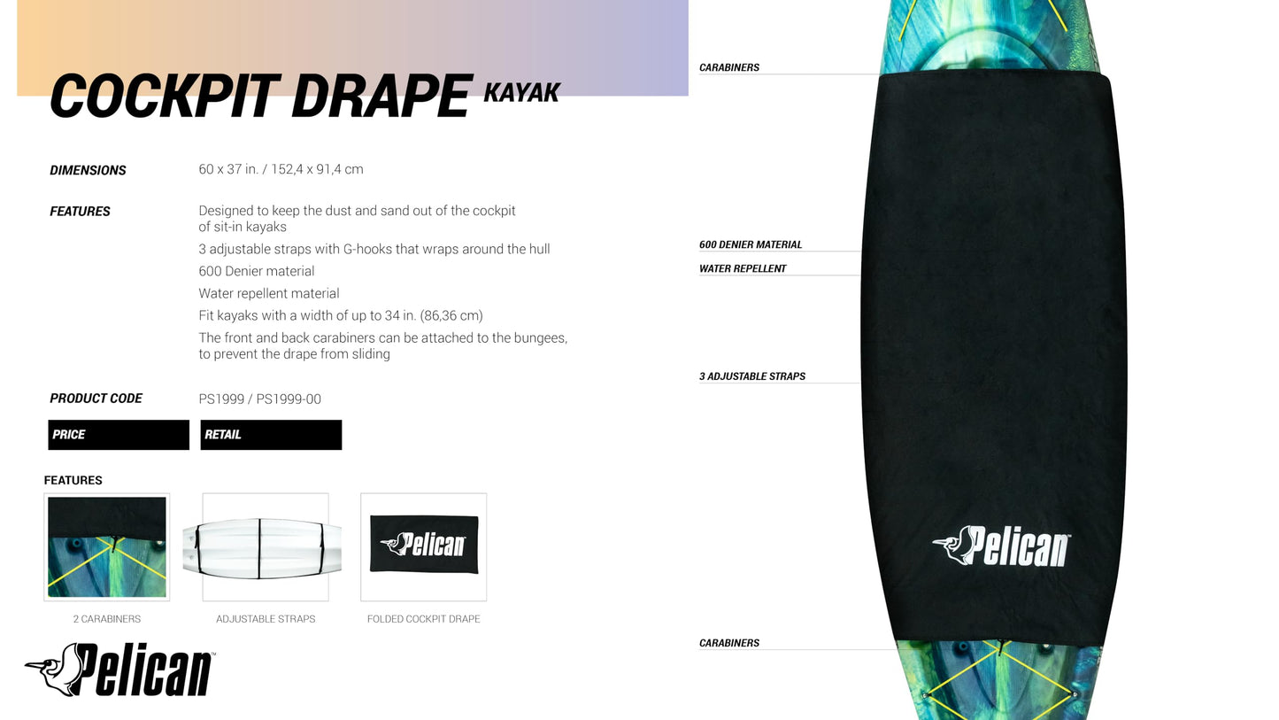 Pelican Sport - Cockpit Drape - for Kayak Up to 34 inches (86.36 cm) - Keep The Dust, Sand and Spider Webs Out of Your Sit-in Kayak - Easy to Use - PS1999-00 ๐ All In One Marketplace Canada