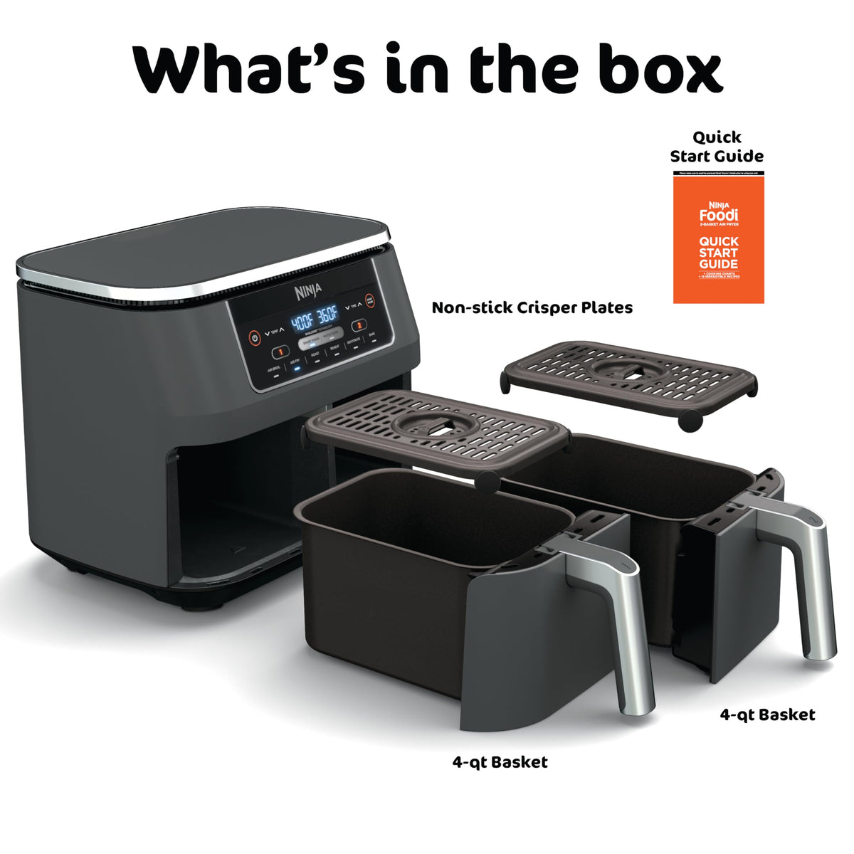 Ninja Foodi 6-in-1 8-qt. (7.6L) 2-Basket Air Fryer DualZone Technology, Match Cook & Smart Finish to Roast, Broil, Dehydrate & More for Quick, Easy Meals, Slate Grey (DZ201C) Canadian Version ๐ All In One Marketplace Canada