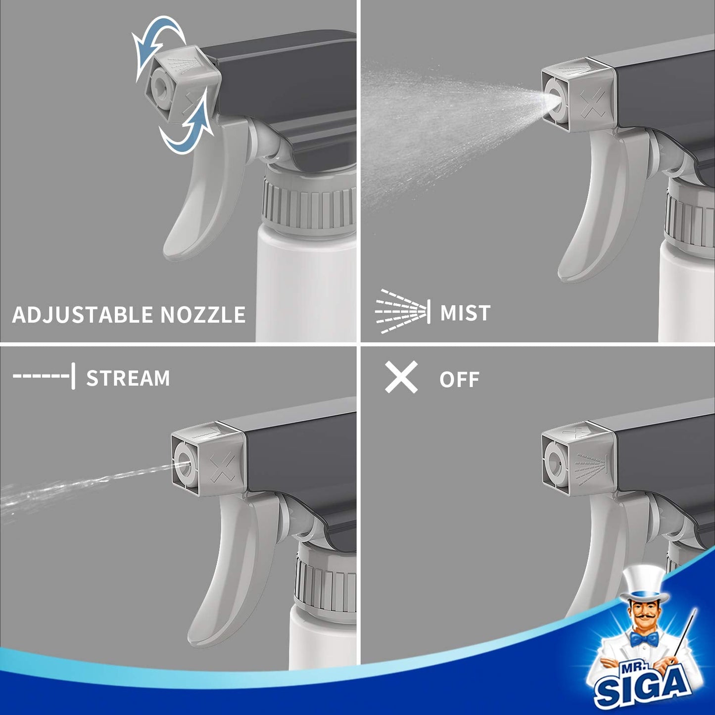 MR.SIGA 24 oz Plastic Spray Bottles for Cleaning Solutions, HDPE Commercial Grade Refillable Spray Bottles with Measurements and Adjustable Leak Proof Nozzle, 3 Pack ๐ All In One Marketplace Canada