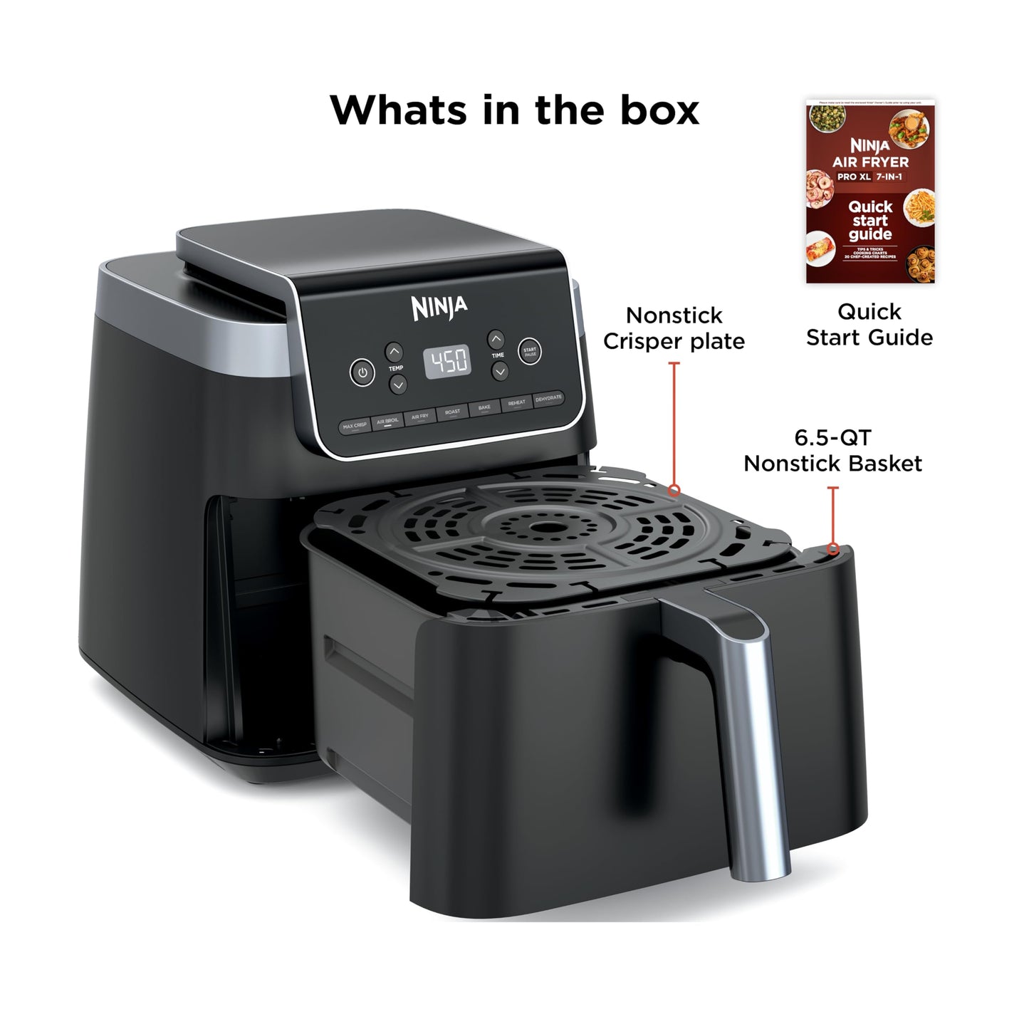Ninja Air Fryer Pro XL 7-in-1, Max Crisp Tech, 450F for Hotter, Crispy Results, 6.5 QT Capacity, Max Crisp, Broil, Air Fry, Roast, Bake, Reheat, Dehydrate, Space Saving, AF182AMZC (Canadian Version) ๐ All In One Marketplace Canada