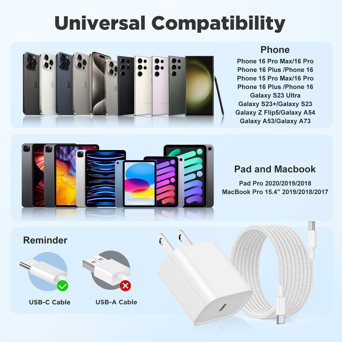 Hzevn for iPhone 16 Chargers Fast Charging,3 Pack 20W USB C Charger Block with 6.6/6.6/10ft Long USB C to USB C Cable for iPhone 17/16/15 Pro Max/15 Pro/15 Plus ๐ All In One Marketplace Canada
