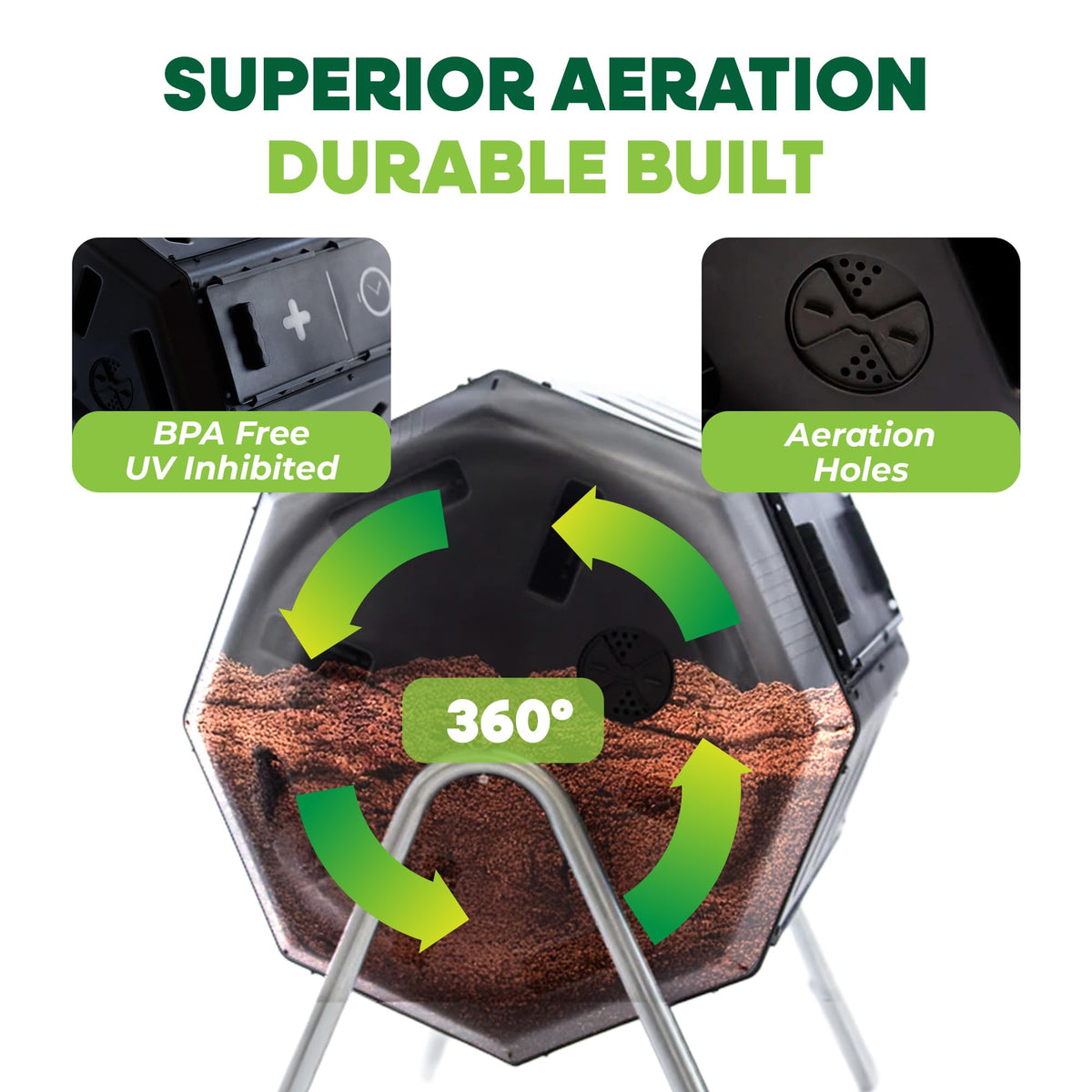 FCMP Outdoor IM4000 Dual Chamber Tumbling Composter Canadian-Made, 100% Recycled Resin - Outdoor Rotating Compost Tumbler Bin for Garden, Kitchen, and Yard Waste, Black (37 Gallon) ๐ All In One Marketplace Canada