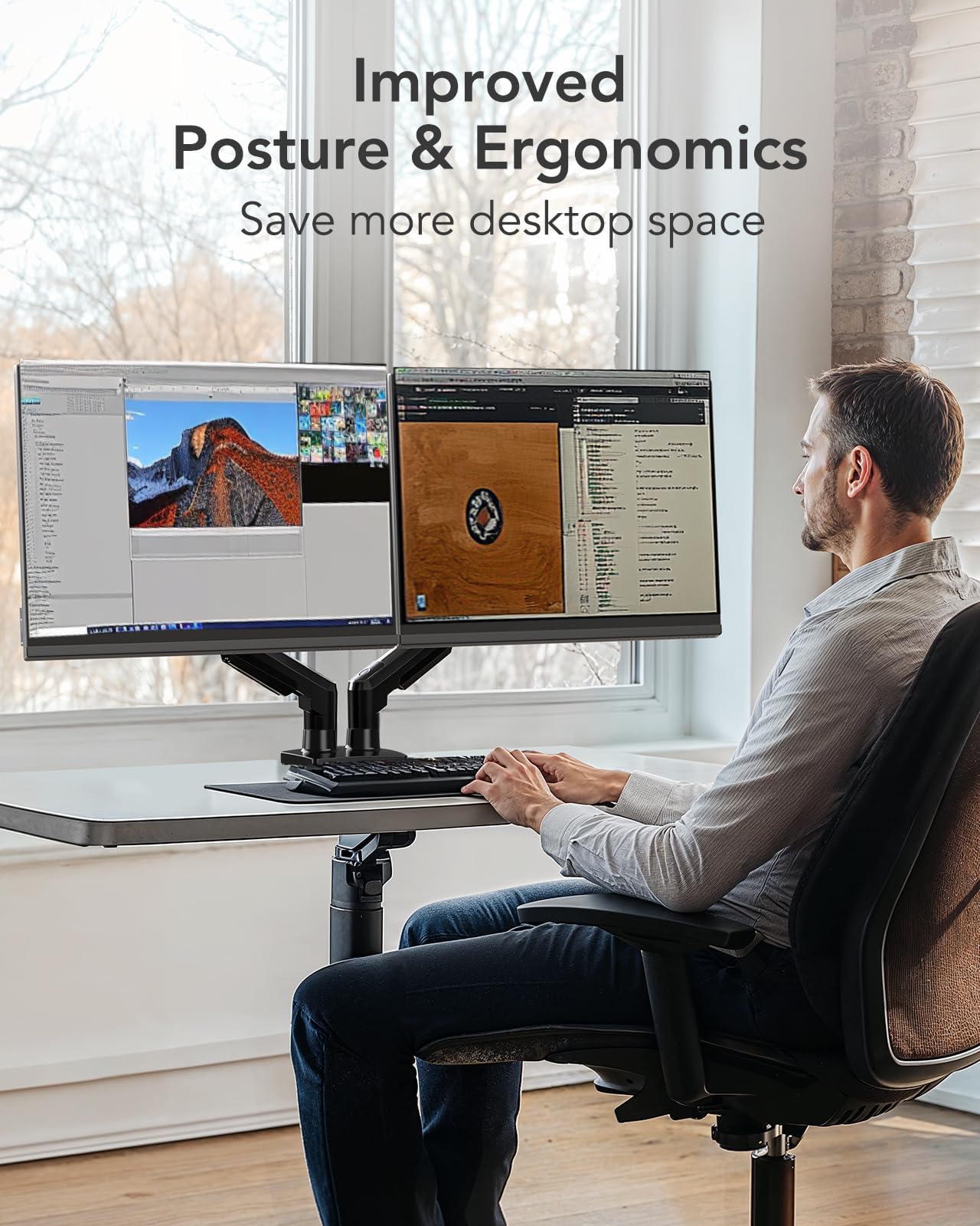 HUANUO Dual Monitor Stand for 13 to 32 Inches, Design Dual Monitor Mount, Fully Flexible Adjustable with Tilt, Swivel, Rotation, VESA 75/100, 19.8lbs per arm ๐ All In One Marketplace Canada