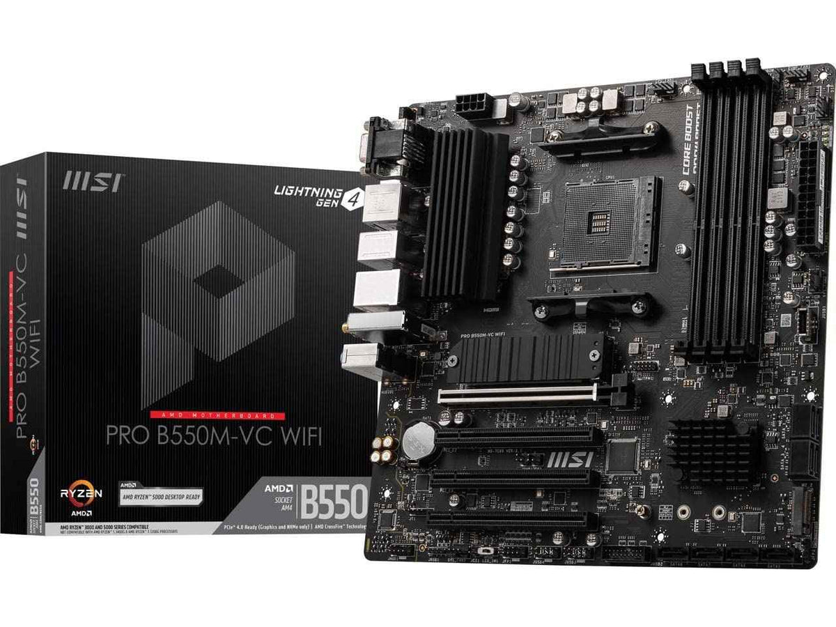 MSI PRO B550M-VC WiFi ProSeries Motherboard (AMD AM4, DDR4, PCIe 4.0, SATA 6Gb/s, M.2, USB 3.2 Gen 2, HDMI/DP, Wi-Fi, mATX) ๐ All In One Marketplace Canada