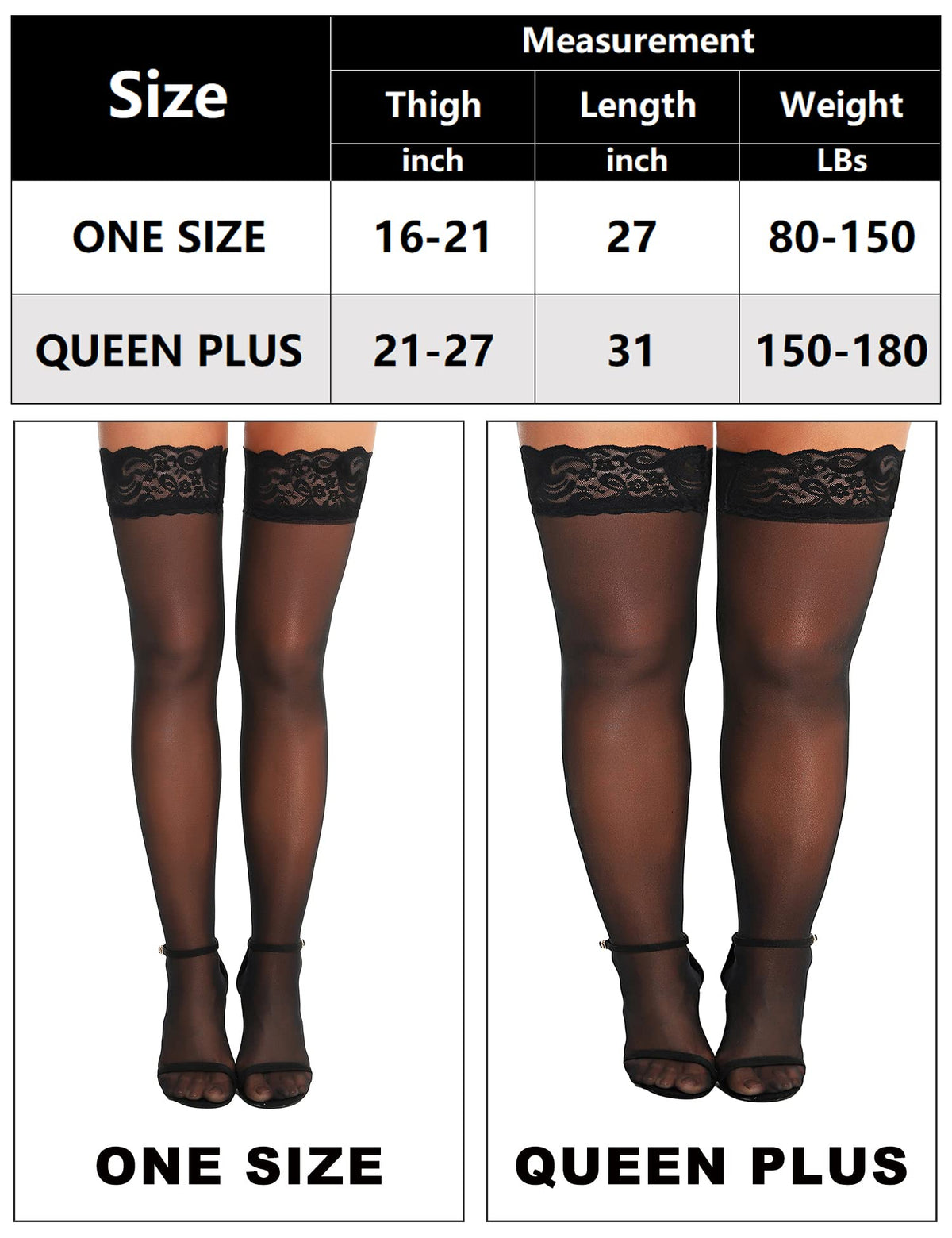 RSLOVE Women's Lace Top Thigh High Sheer Stockings Antiskid Silicone Ultra Shimmery Pantyhose Black One Size ๐ All In One Marketplace Canada