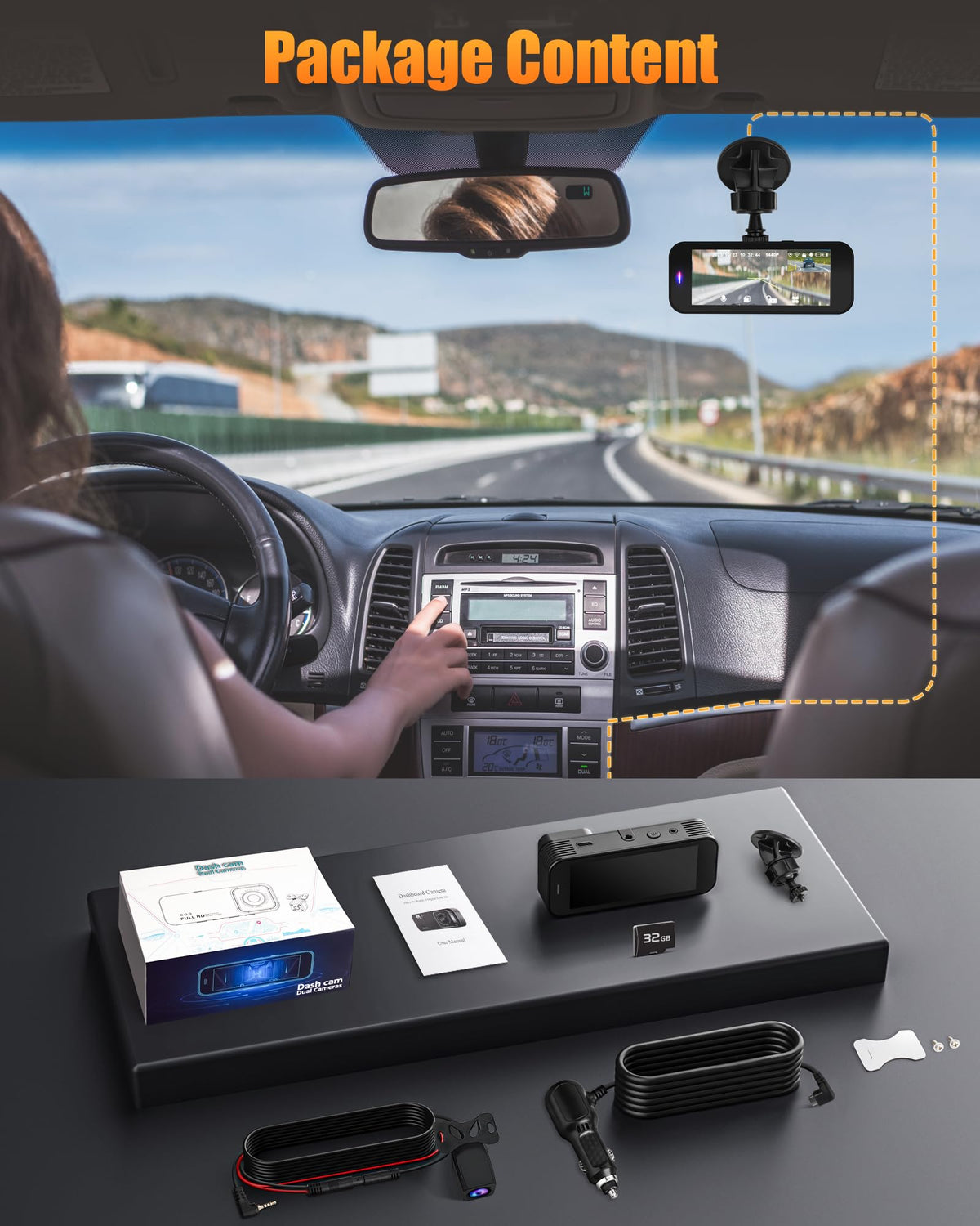 Dash Camera for Cars, 4K+1080P Dash Cam Front and Rear with 5G WiFi, Built-in 32GB Card, Night Vision, G-Sensor, 24H Parking Mode, Loop Recording 🍁 All In One Marketplace Canada