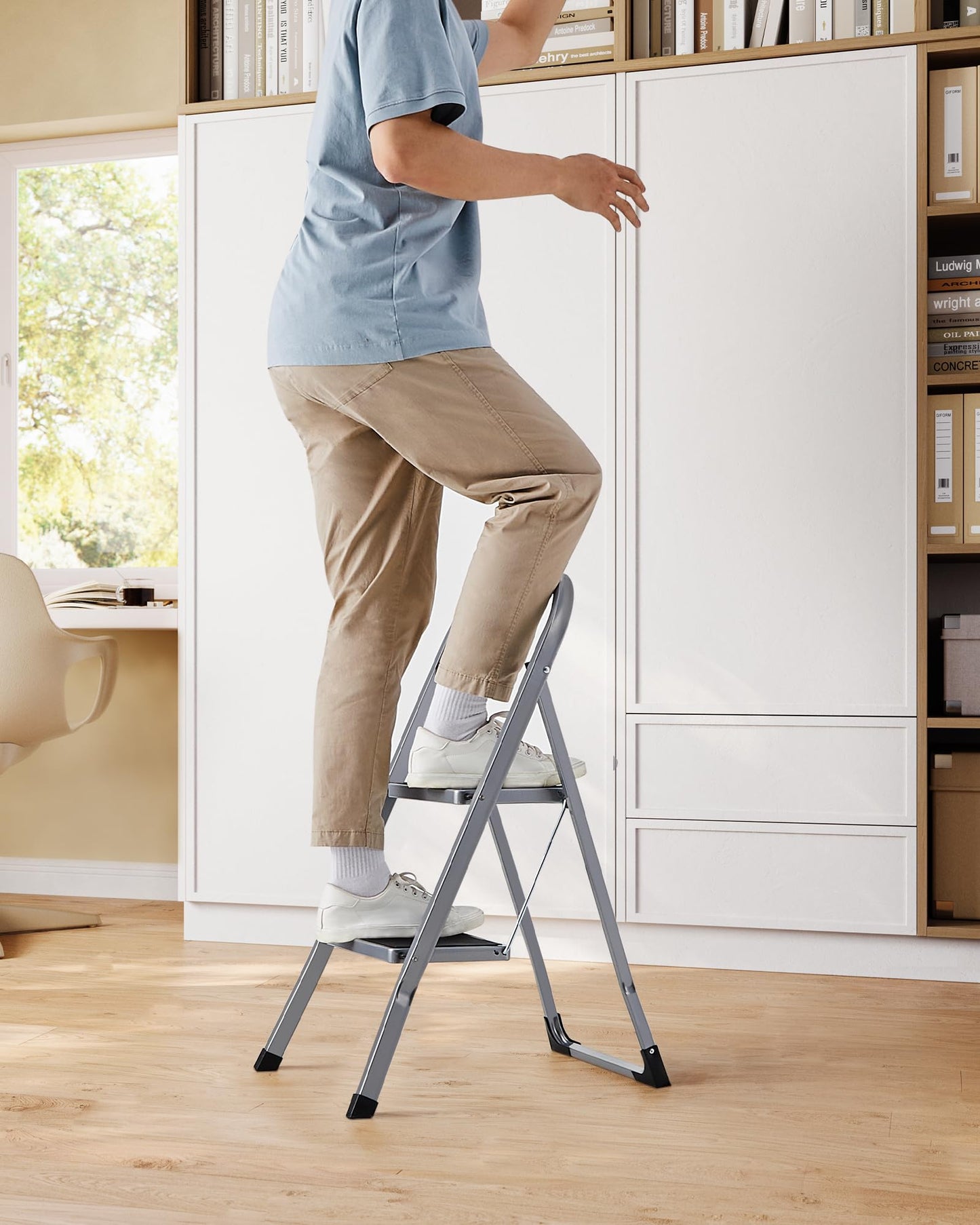 SONGMICS Step Ladder, 2-Step Ladder, Folding Ladder, Safety Lock, Space-Saving Storage, Holds up to 330 lb, Dove Gray UGSL012G01 🍁 All In One Marketplace Canada