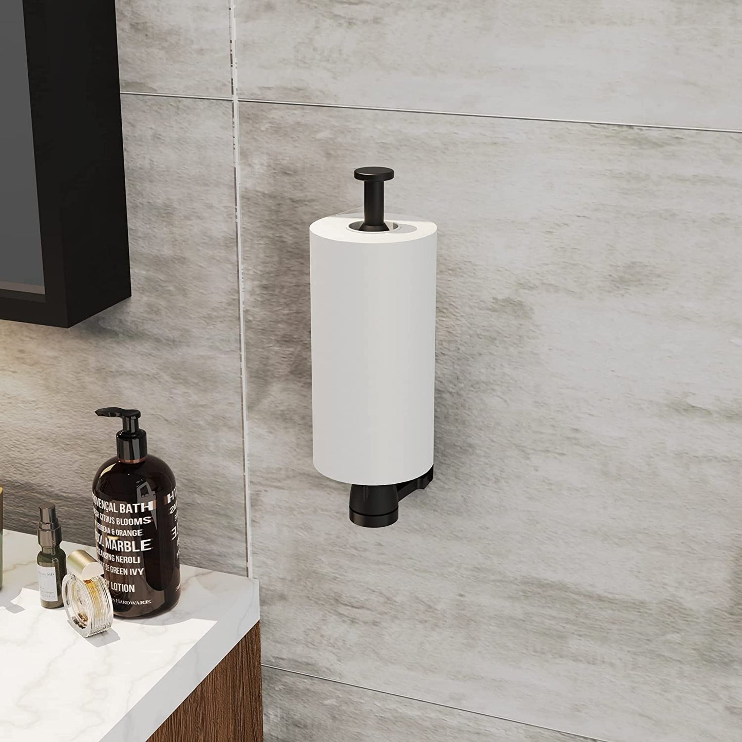 VEHHE Paper Towel Holder Under Cabinet with Ratchet System, Single Hand Operable Paper Towel Holder Wall Mount with Damping Effect, Self-Adhesive Papers Towels Holders or Drilled for Kitchen (Black) 🍁 All In One Marketplace Canada