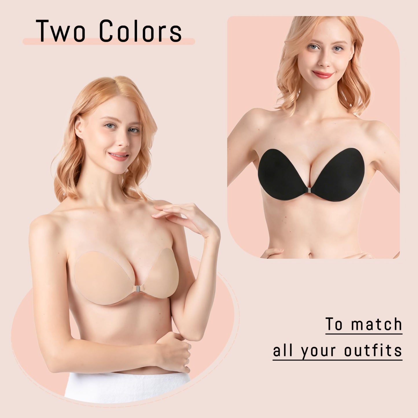 GKHWON Adhesive Bra Strapless Backless Invisible Push Up Sticky Bra with Silicone Nipple Covers Reusable Beige+Black B ๐ All In One Marketplace Canada