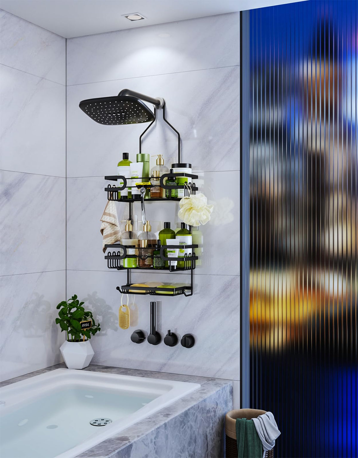 HapiRm Shower Caddy Hanging - 3 Tier Over Shower Head Caddy, No Drilling Shower Organizer Hanging with 2 Soap Holder & 12 Hooks, Bathroom Shower Shelves for Shampoo, Soap ๐ All In One Marketplace Canada