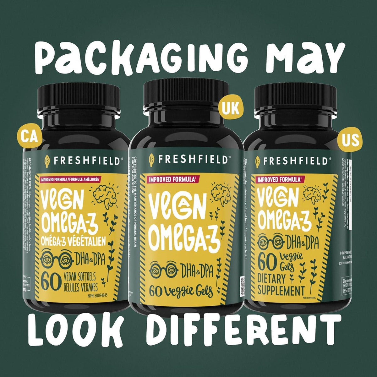 Freshfield Vegan Omega 3, Algae (Algal) Oil, Fish Oil Free Company, Third Party Tested, Carrageenan Free, DHA Supplement w/DPA, Plant Based Omega. Supports Heart, Brain, Joint Health ๐ All In One Marketplace Canada
