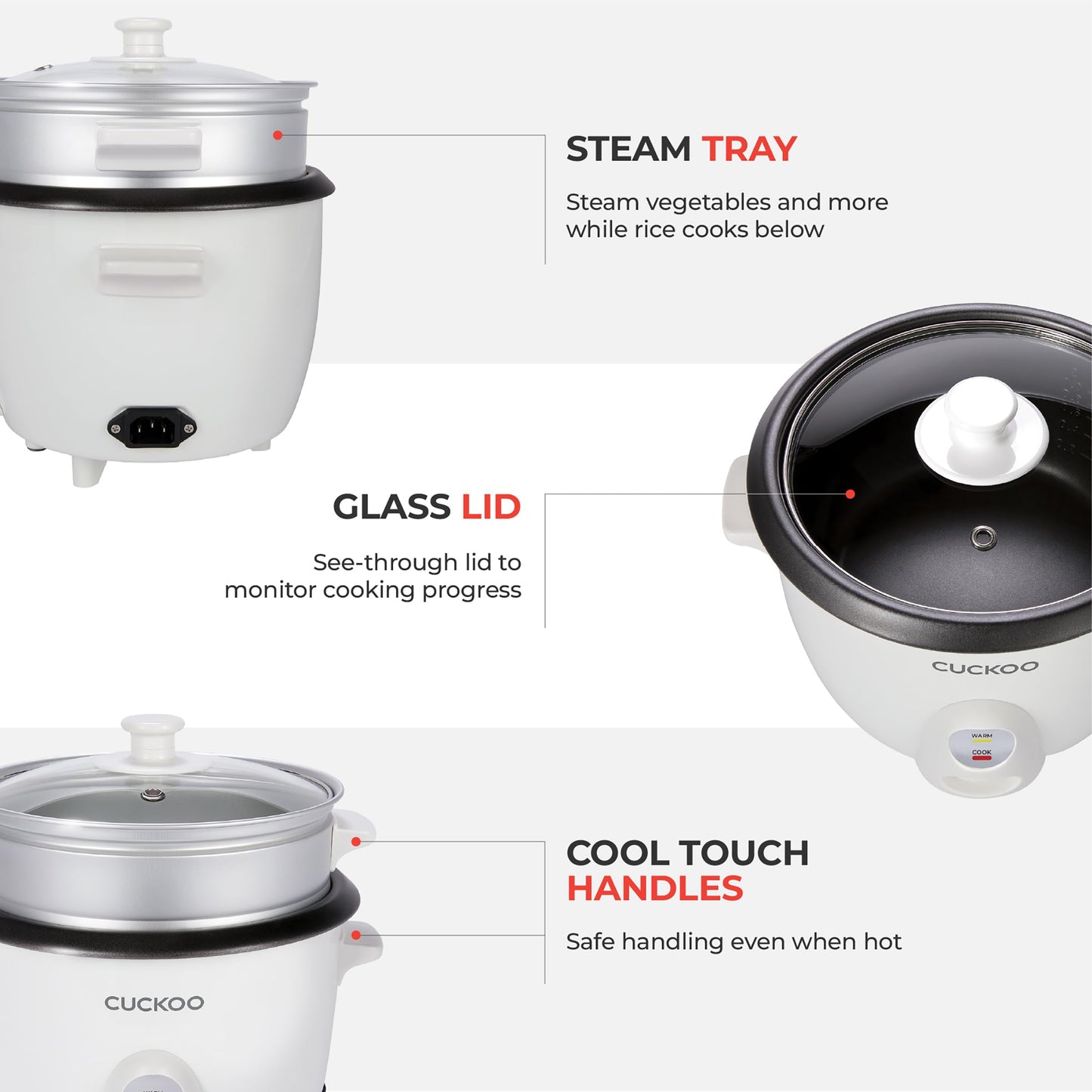 CUCKOO One Touch Rice Cooker 6-Cup (Uncooked) / 12-Cup (Cooked), Small Rice Cooker & Warmer with Steamer Tray, Versatile Grain Cooker, Soup Maker, Auto Keep Warm, White (CR-0601C) ๐ All In One Marketplace Canada