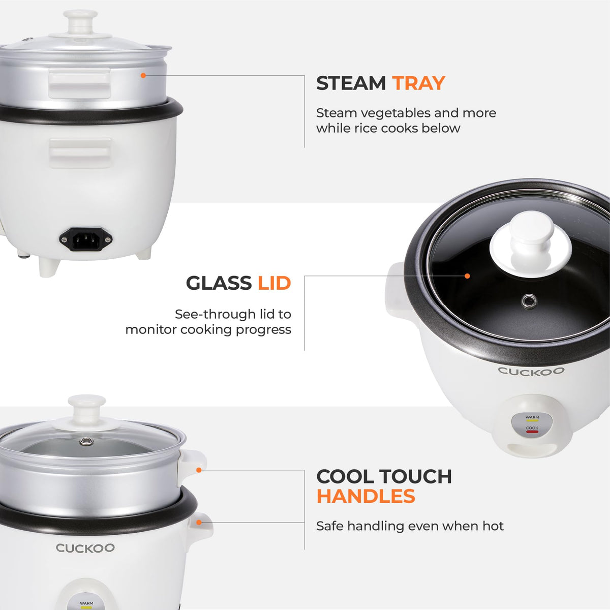 CUCKOO One Touch Rice Cooker 3-Cup (Uncooked) / 6-Cup (Cooked), Mini Rice Cooker & Warmer with Steamer Tray, Versatile Grain Cooker, Soup Maker, Auto Keep Warm, White (CR-0301C) π All In One Marketplace Canada