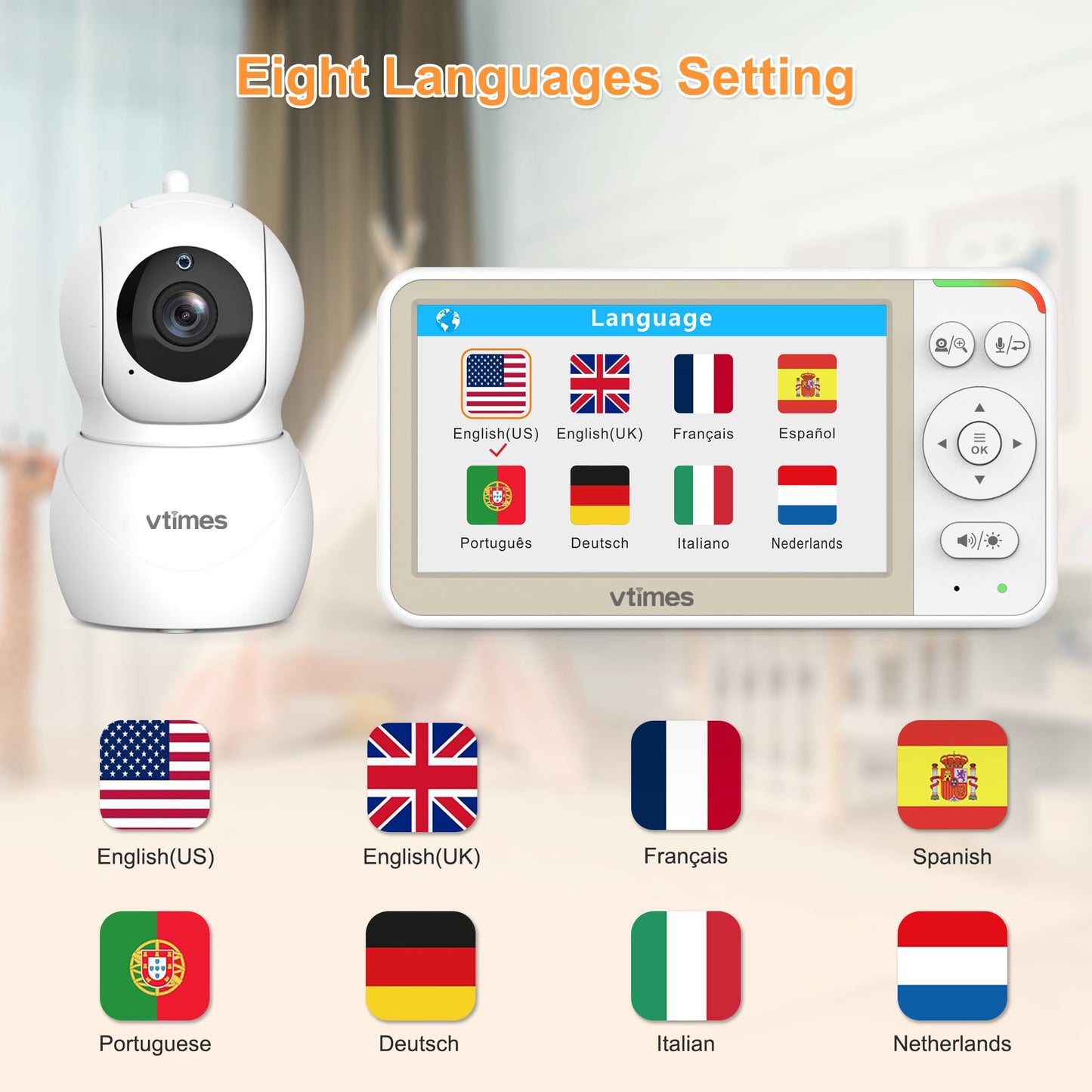 VTimes Baby Monitor No WiFi, 5" Screen Video Baby Monitor with 32Hr Battery, Pan-Tilt-Zoom Camera, VOX Mode, Two-Way Audio, Night Vision, Temperature Display, Lullabies, 1000ft Long Range 🍁 All In One Marketplace Canada