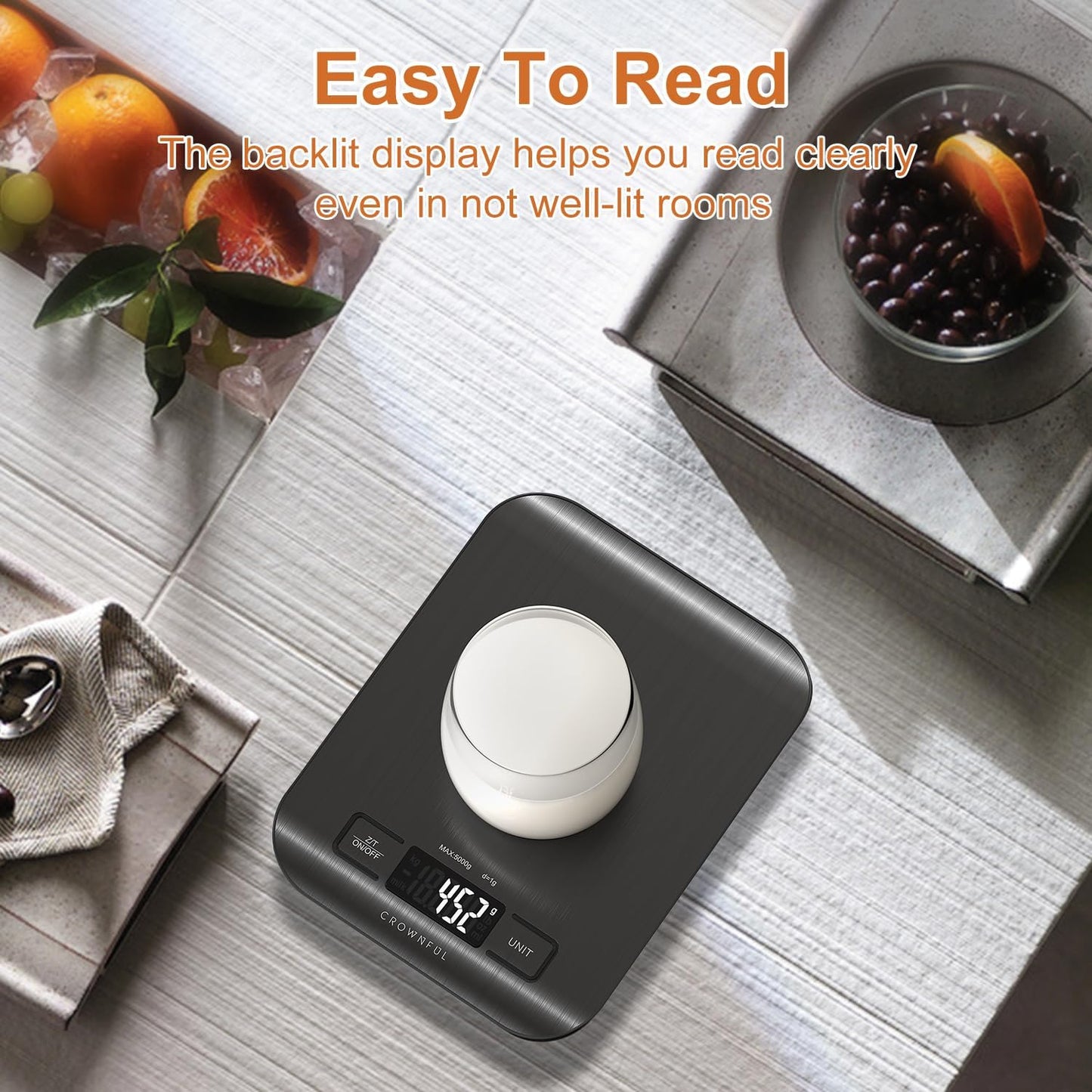 CROWNFUL Food Scale, 5kg/11lb Digital Kitchen Scales Weight Ounces and Grams for Cooking and Baking, 6 Units with Tare Function, Black (Battery Included) ๐ All In One Marketplace Canada