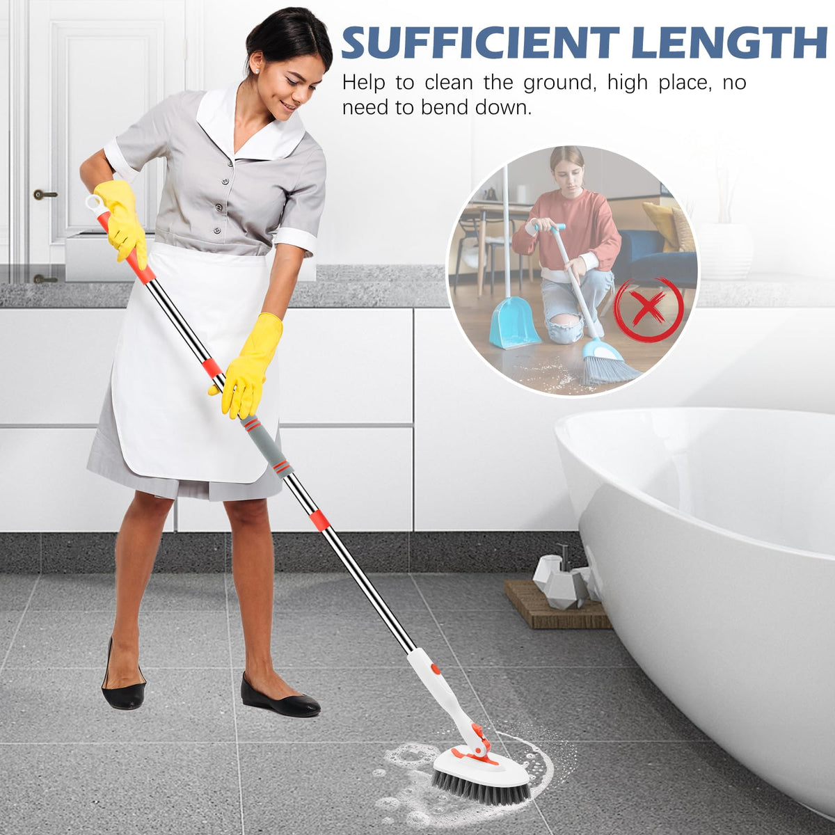 Setsail Floor Scrub Brush, 3-In-1 Tile Tub Floor Scrubber with 52-inch Adjustable Long Handle Shower Cleaner Brush and 3 Detachable Replacement Brush Heads for Cleaning Bathroom Kitchen Walls Tub Tile 🍁 All In One Marketplace Canada