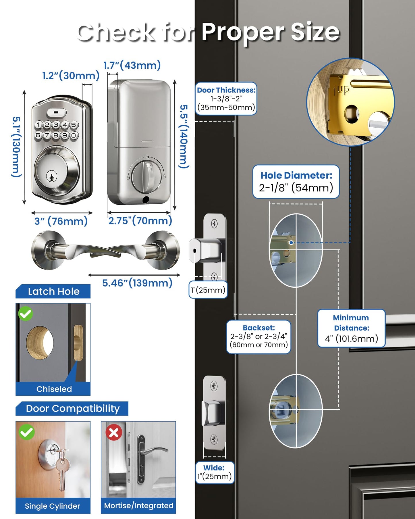 Veise Keyless Entry Door Lock with 2 Lever Handles - Electronic Keypad Deadbolt, Easy Installation Digital Smart Front Door Lock Set, Satin Nickel ๐ All In One Marketplace Canada