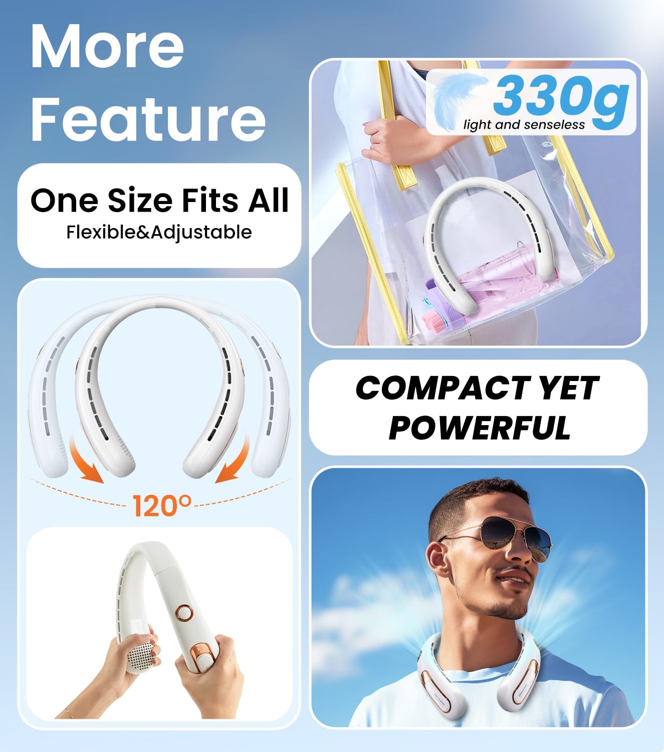 Neck Fan, Hands Free Bladeless Portable Neck Fan, 4000mAh USB Rechargeable Battery Fan, 3 Speed Personal Cooling Fan with 360ยฐ Airflow - for Hot Flashes Home Office Travel Outdoor Sports (White) ๐ All In One Marketplace Canada