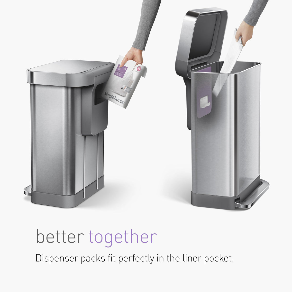simplehuman Code M 100 Count, Dispenser Pack Custom Fit Liners, Drawstring Trash Bags, 45L / 11.9 Gallons, White π All In One Marketplace Canada