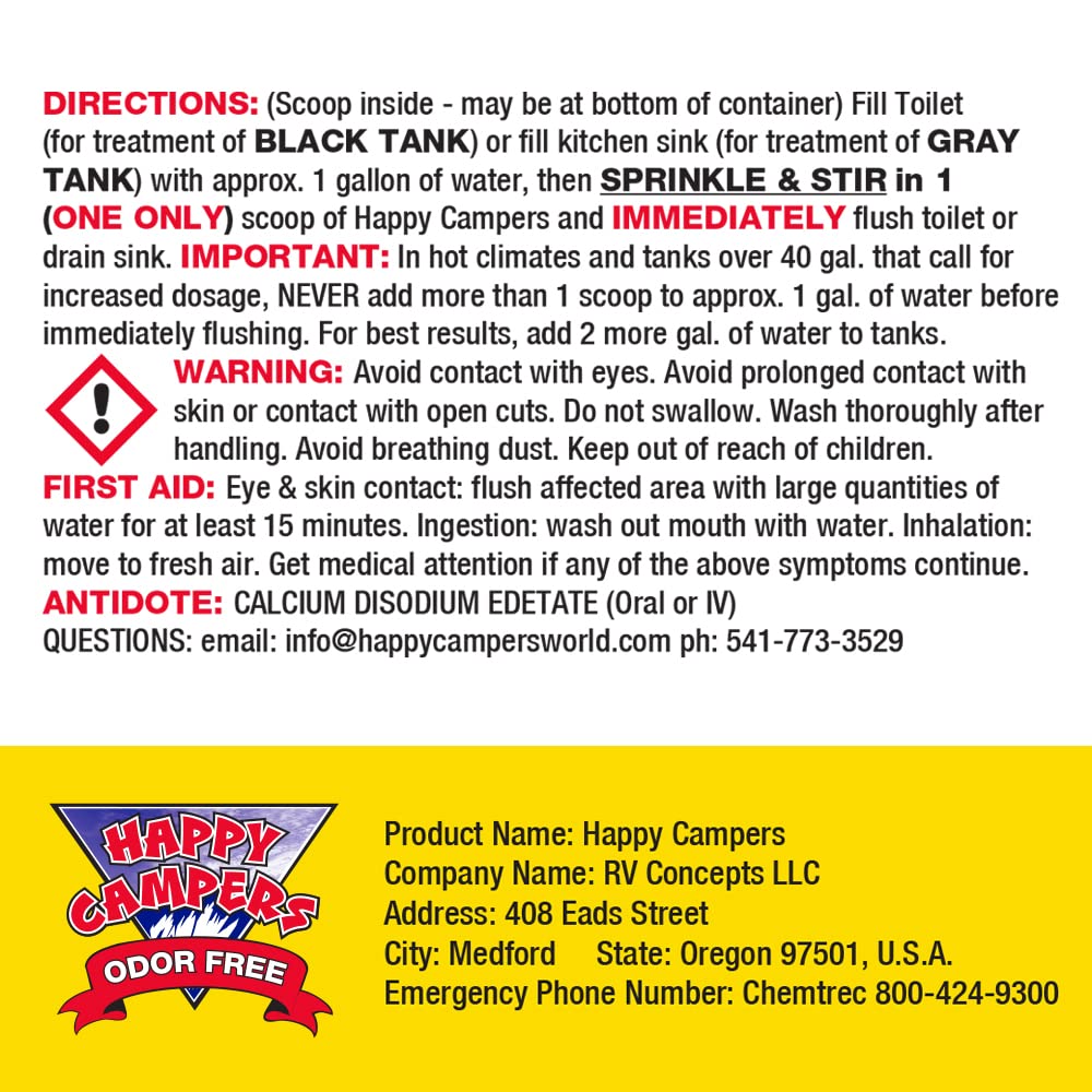 Happy Campers RV Toilet Treatment - Powerful Odor Control, Long-Lasting RV Tank Treatment - Prevents Clogs, Buildup, Sensor Failure - Keeps Holding Tank Clean & Healthy, Odor Free (18 Treatments) ๐ All In One Marketplace Canada