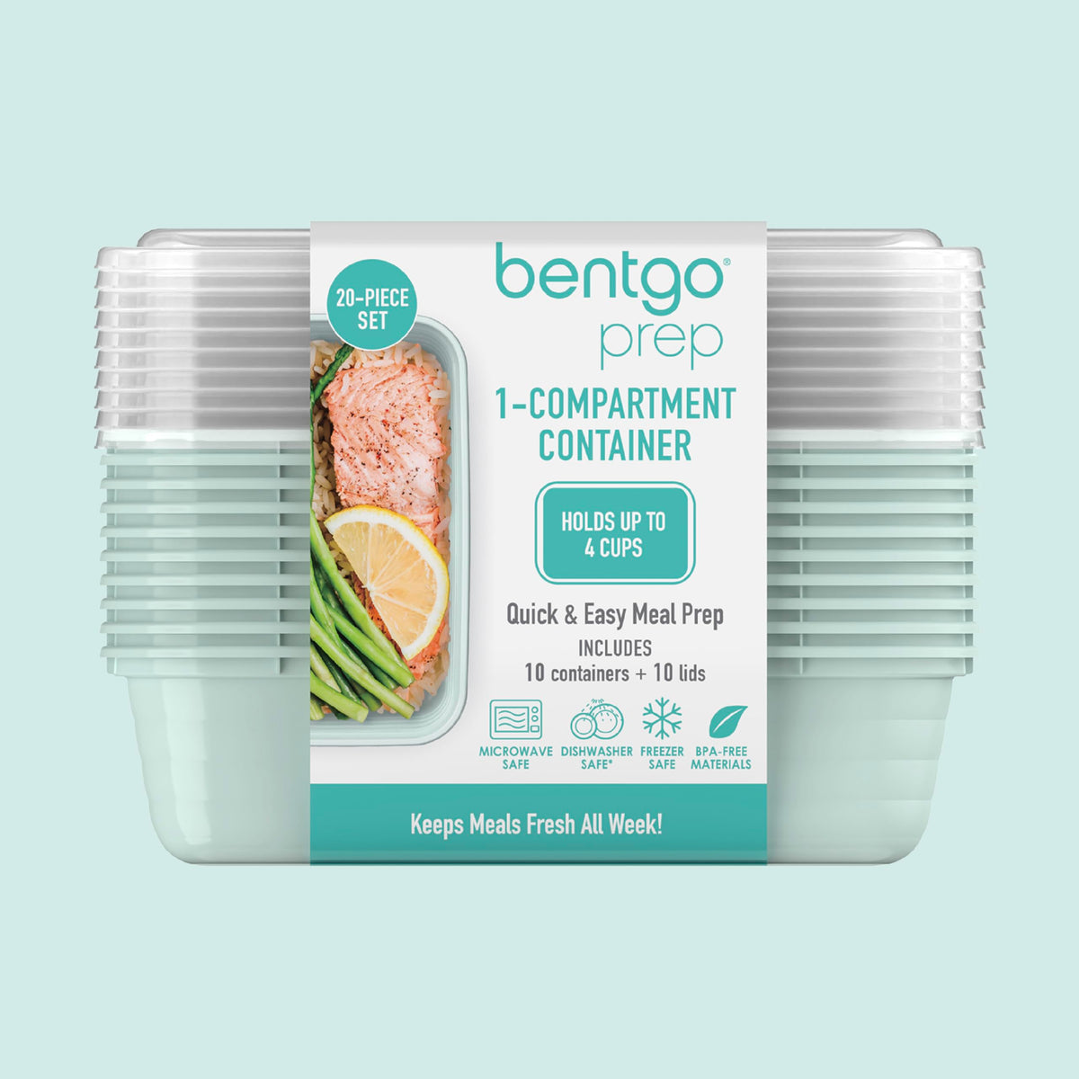 Bentgo Prep 1-Compartment Meal-Prep Containers with Custom-Fit Lids - Microwaveable, Durable, Reusable, BPA-Free, Freezer and Dishwasher Safe Food Storage Containers - 10 Trays & 10 Lids (Mint) ๐ All In One Marketplace Canada