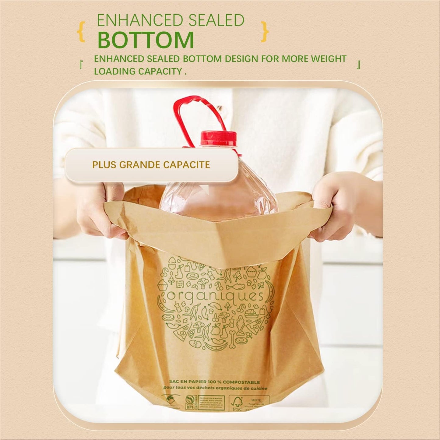 Hytrend-Kitchen Food Waste Bag-120 Bags -%100 Compostable paper Bag - Leak Resistant Liner - Plastic Free - Small-Certified by BNQ and BPI ๐ All In One Marketplace Canada