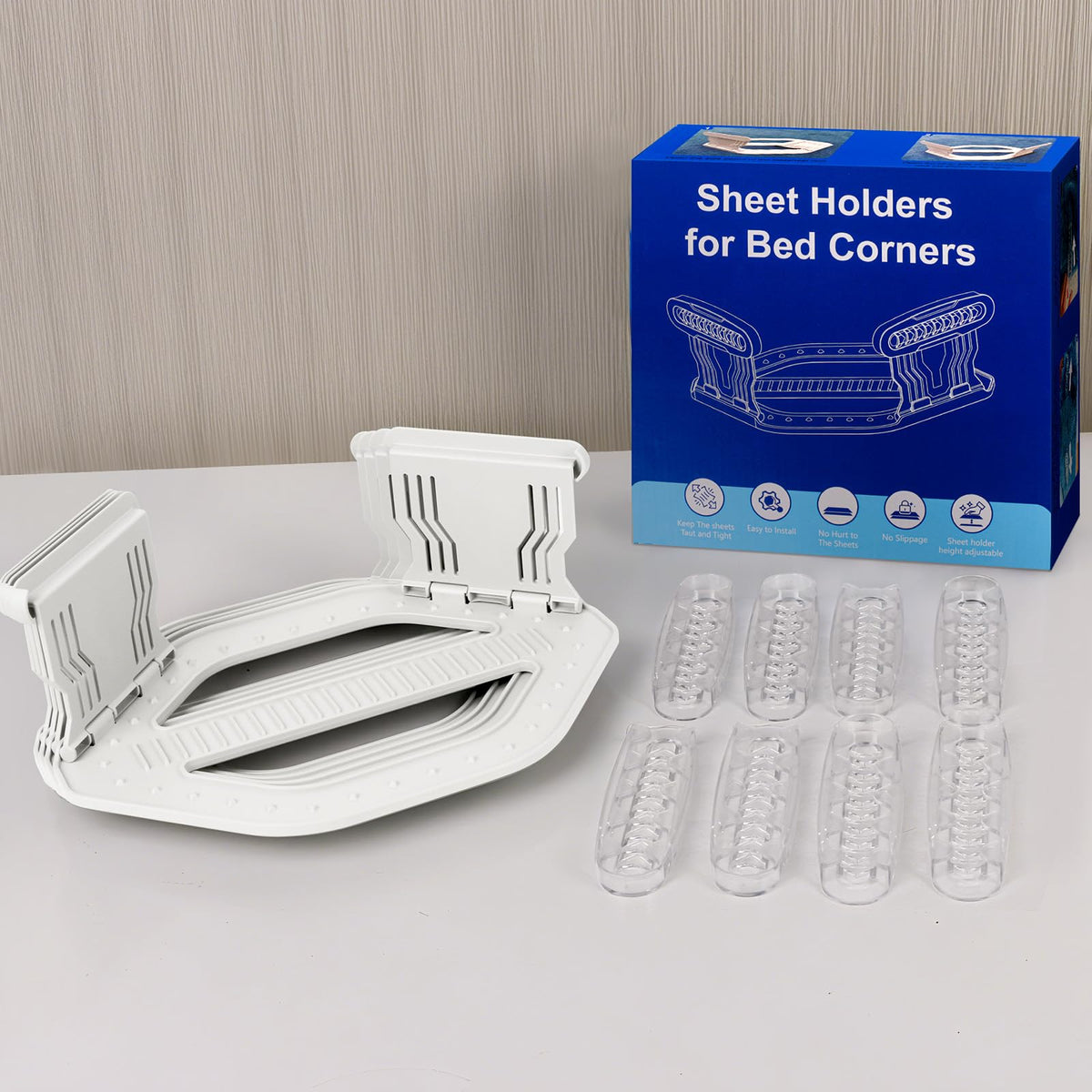 AMOVO Bed Sheet Holders for Corners Keep Sheets in Place Firmly - Foldable Fitted Sheet Holders Heavy Duty Sheet Locks Mattress Sheet Fasteners, Set of 4 Lock Sheet Clips (White) ๐ All In One Marketplace Canada