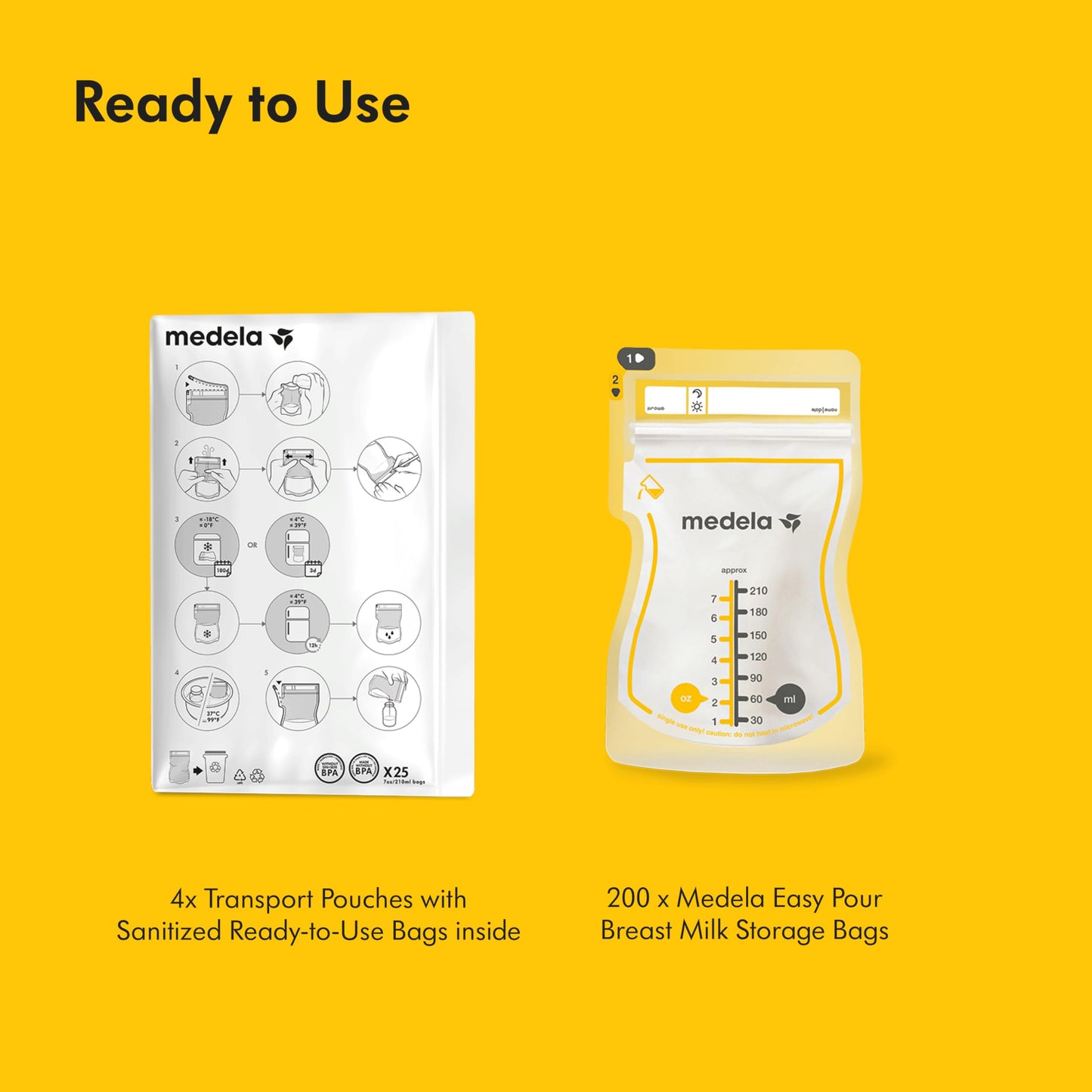 Medela Easy Pour Disposable Breast Milk Storage Bags, 7 oz/210 ml Capacity, Leakproof Design with Milk Protection, Made Without BPA, Pack of 200 π All In One Marketplace Canada