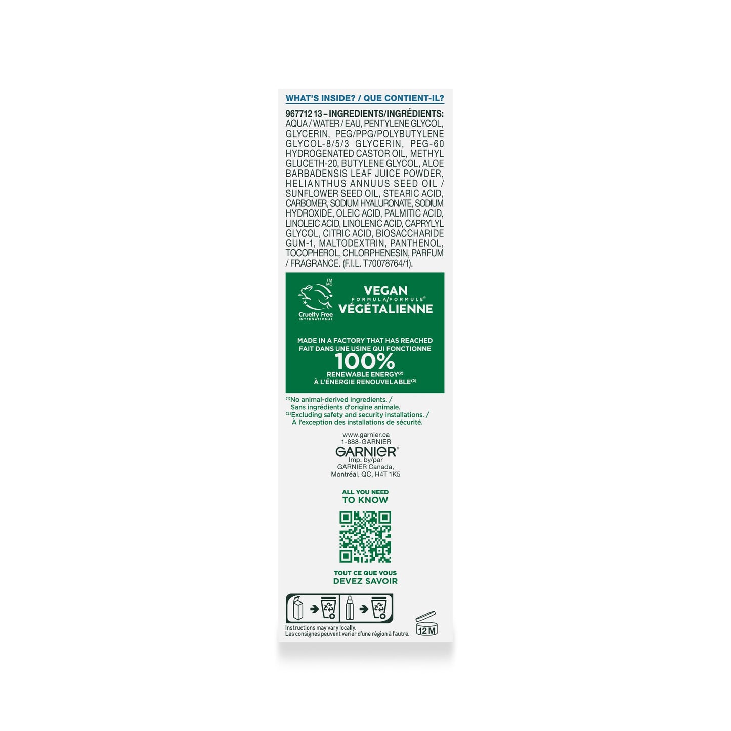 Garnier Hyaluronic Acid Face Serum, With Aloe Vera, Pro-Ceramides, Glycerin, Panthenol, Glass Skin, Reinforce Skin's Moisture Barrier, Hydrating, Replumpling, Normal To Combination, Vegan, 30ml ๐ All In One Marketplace Canada