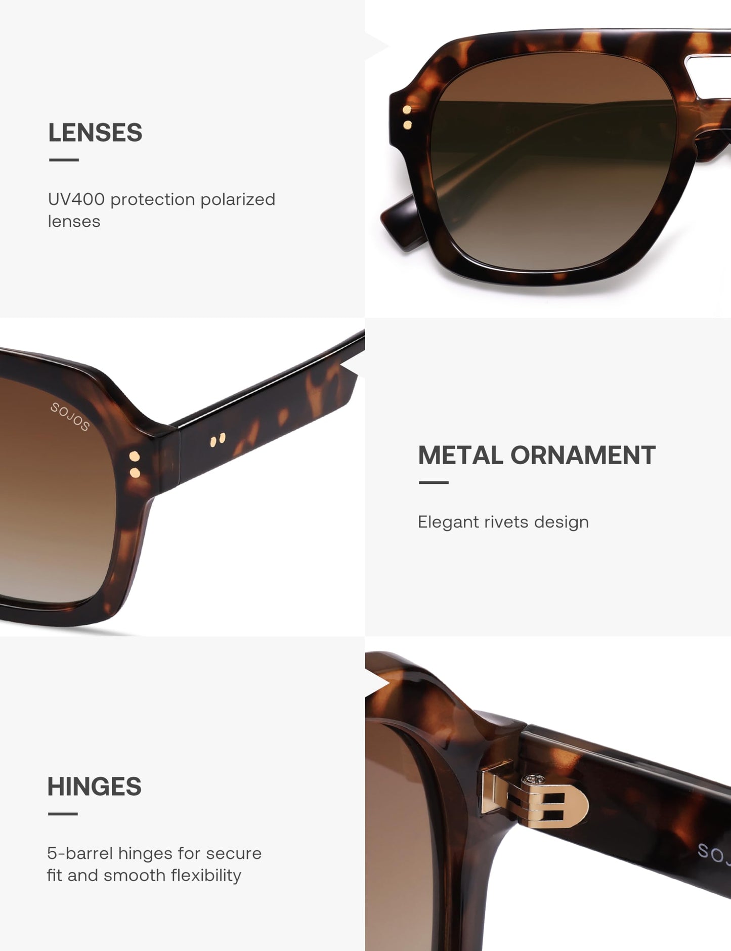 SOJOS Retro Thick Polarized Aviator Sunglasses for Women Men, Large Trendy Bold Square Pilot Shades SJ2385, Brown Tortoise/Brown ๐ All In One Marketplace Canada