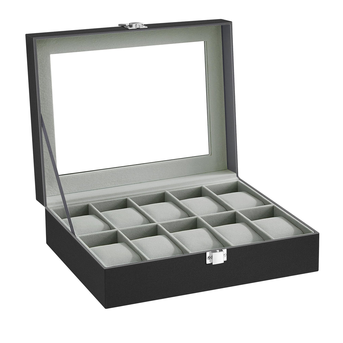 SONGMICS Watch Box, 10-Slot Watch Case Organizer with Large Glass Lid, Removable Pillows, Gift for Loved Ones, Black Synthetic Leather, Gray Lining UJWB010BK π All In One Marketplace Canada