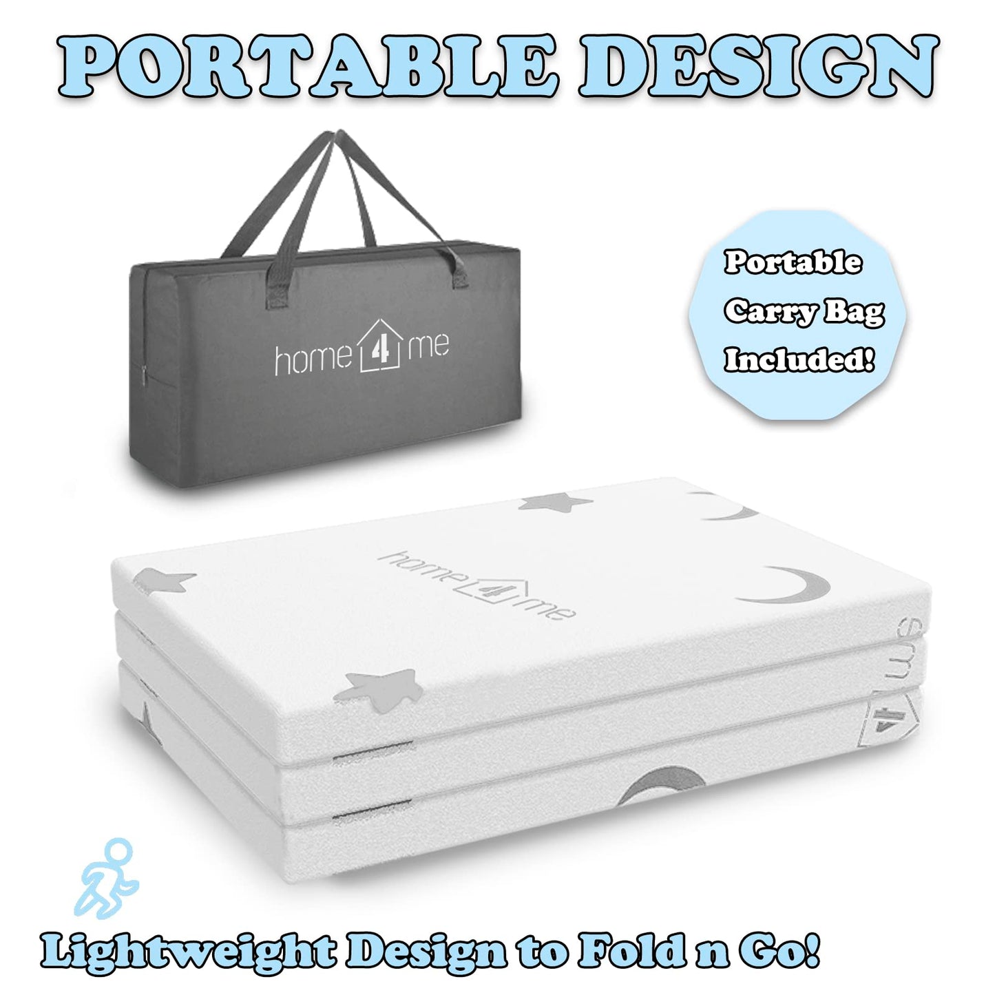 Home4me Pack and Play Mattress, 38" x 26" x 2.4", Portable, Trifold, Waterproof, Dual Sided (Firm & Soft) Mini Crib Mattress, Baby Toddler Memory Foam Mattress Pad for Play Pen 🍁 All In One Marketplace Canada