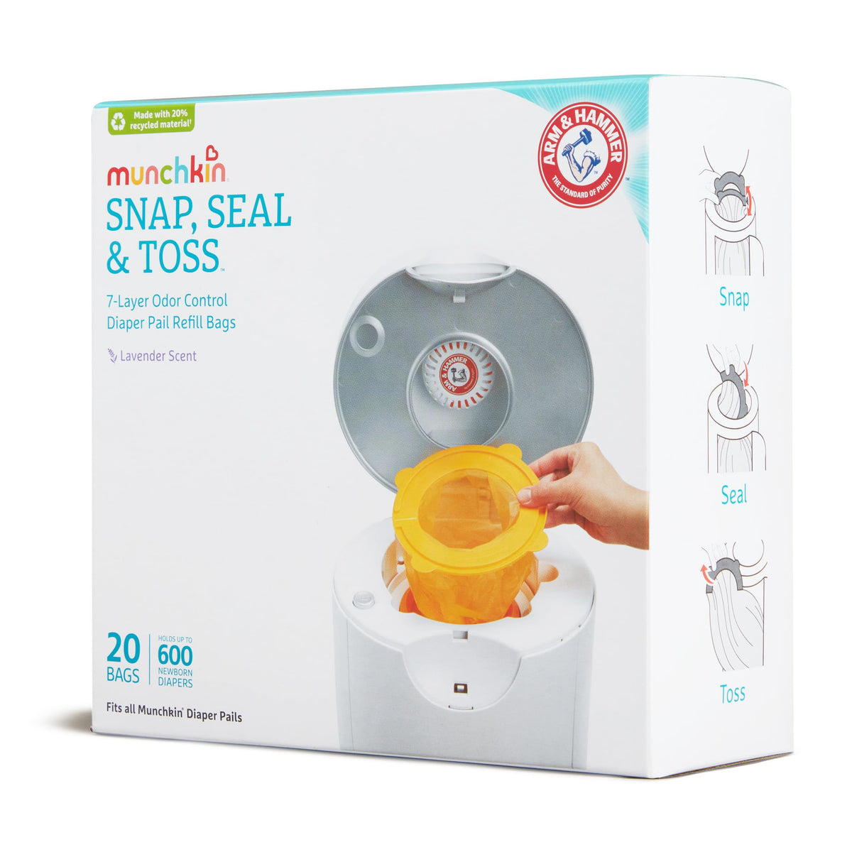 Munchkin Arm & Hammer Diaper Pail Snap, Seal and Toss Refill Bags, 20 Bags, Holds 600 Diapers ๐ All In One Marketplace Canada