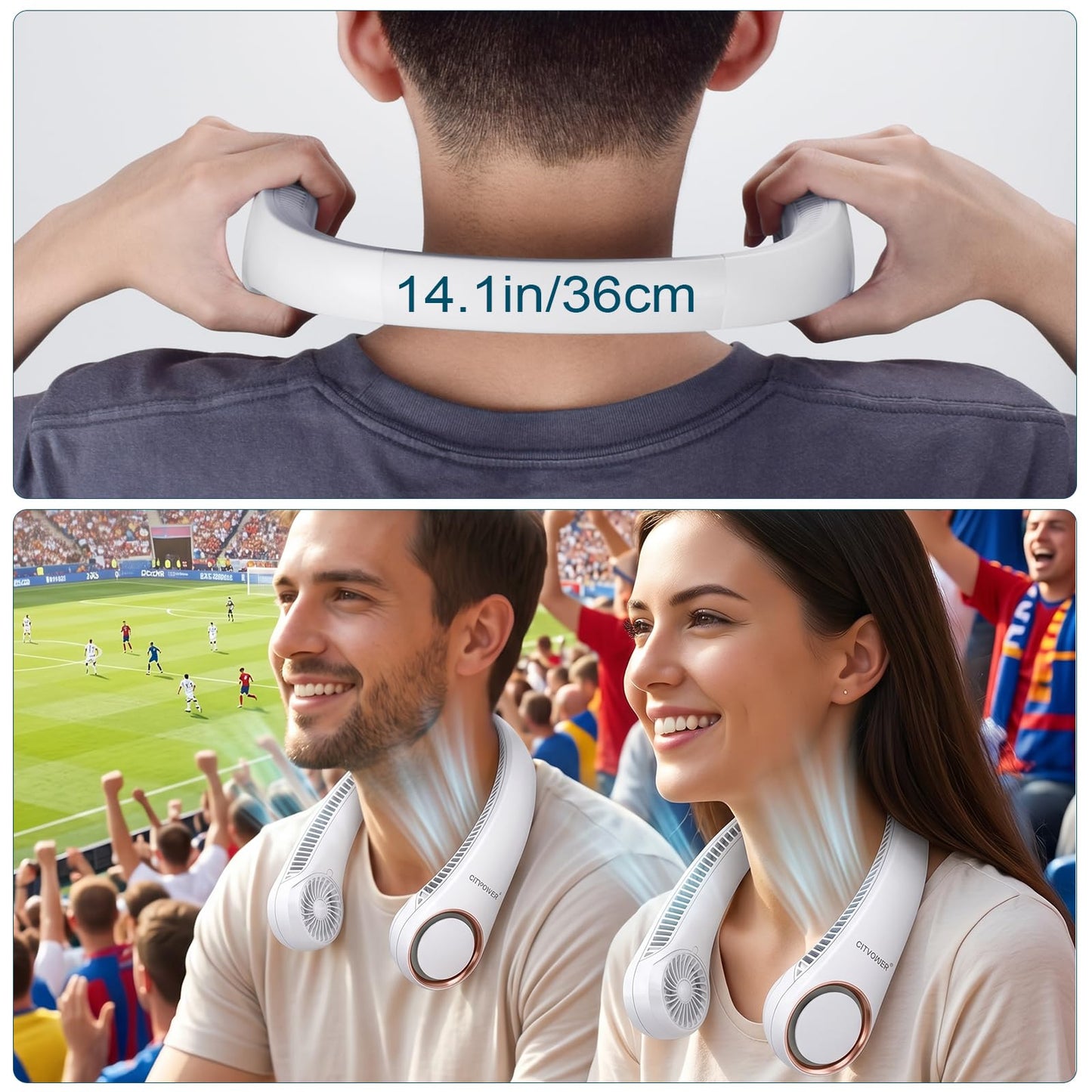 CIVPOWER Neck Fan: Portable Personal Neck Cooling Rechargeable Bladeless Fan - Hands Free 3 Speed 4000 mAh Battery USB Operated Wearable Headphone Design - for Men Women Outdoor Indoor (White) ๐ All In One Marketplace Canada