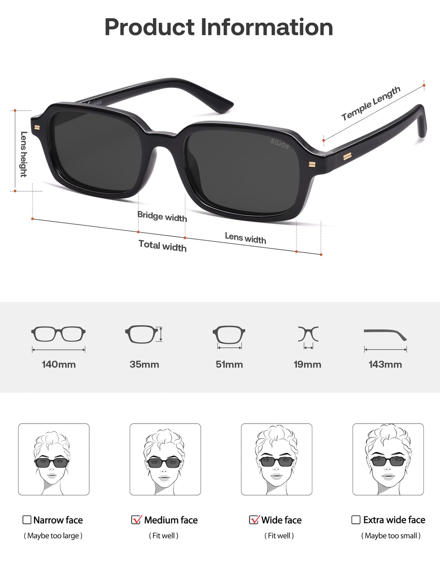 SOJOS Trendy Rectangle Polarized Sunglasses Womens Mens, Small Retro Fashion Thin Slim Square Sunnies SJ2610, Black/Grey ๐ All In One Marketplace Canada